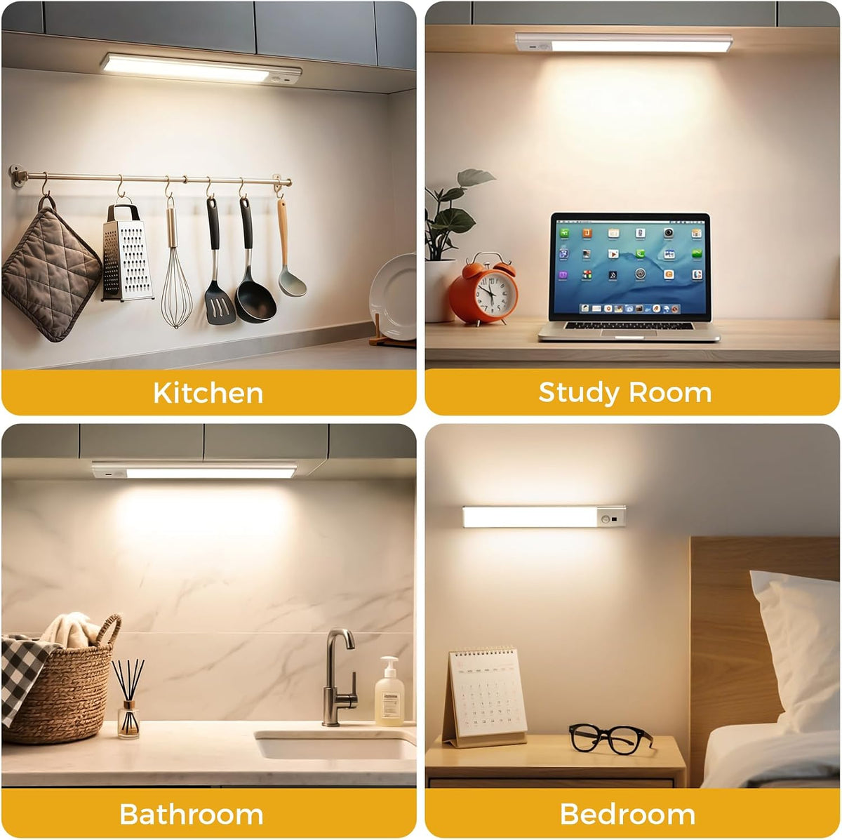 Rechargeable Under Cabinet Lights, 11.8 Inch Motion Sensor LED Light Bars with Hand Wave Control, Dimmable 3 Color