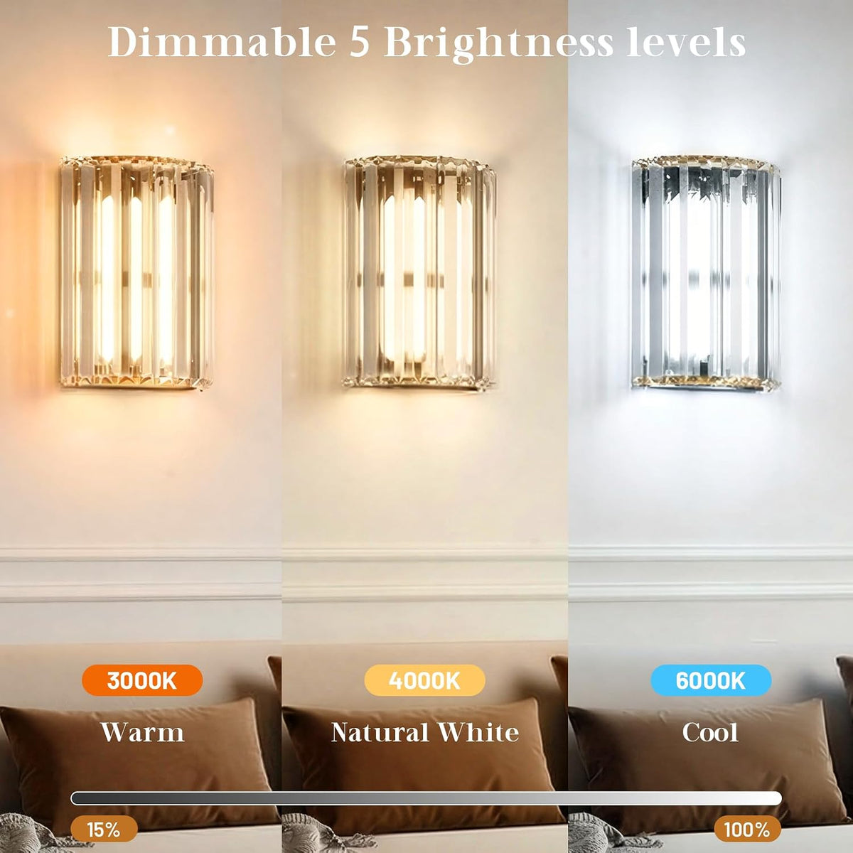 Black and Gold Battery Operated Wall Sconces Set of 2, Crystal Wireless Wall Lights with Remote, Rechargeable Cordless