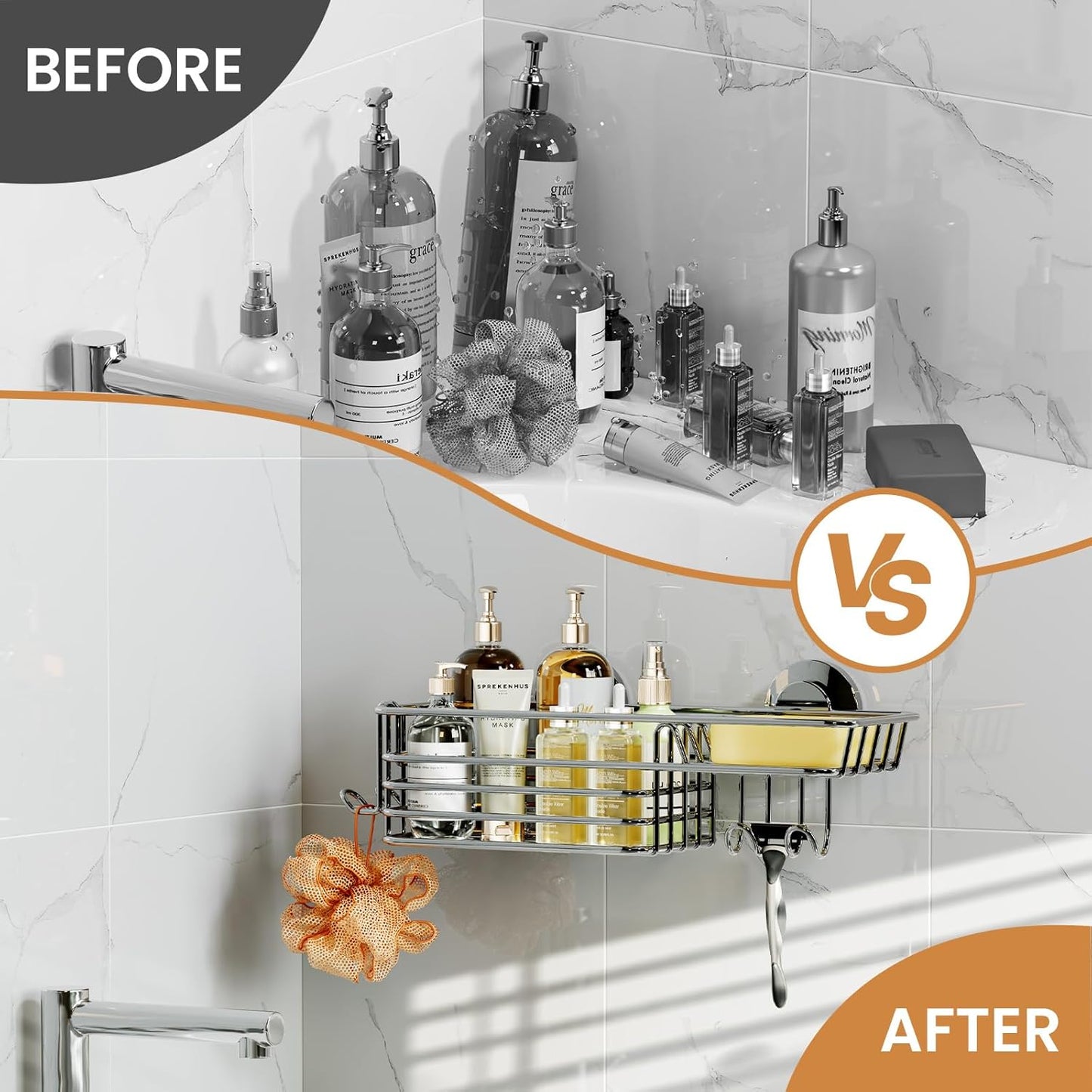 Shower Caddy Suction Cup Shower Shelves Shower Holder / 1 x Silver