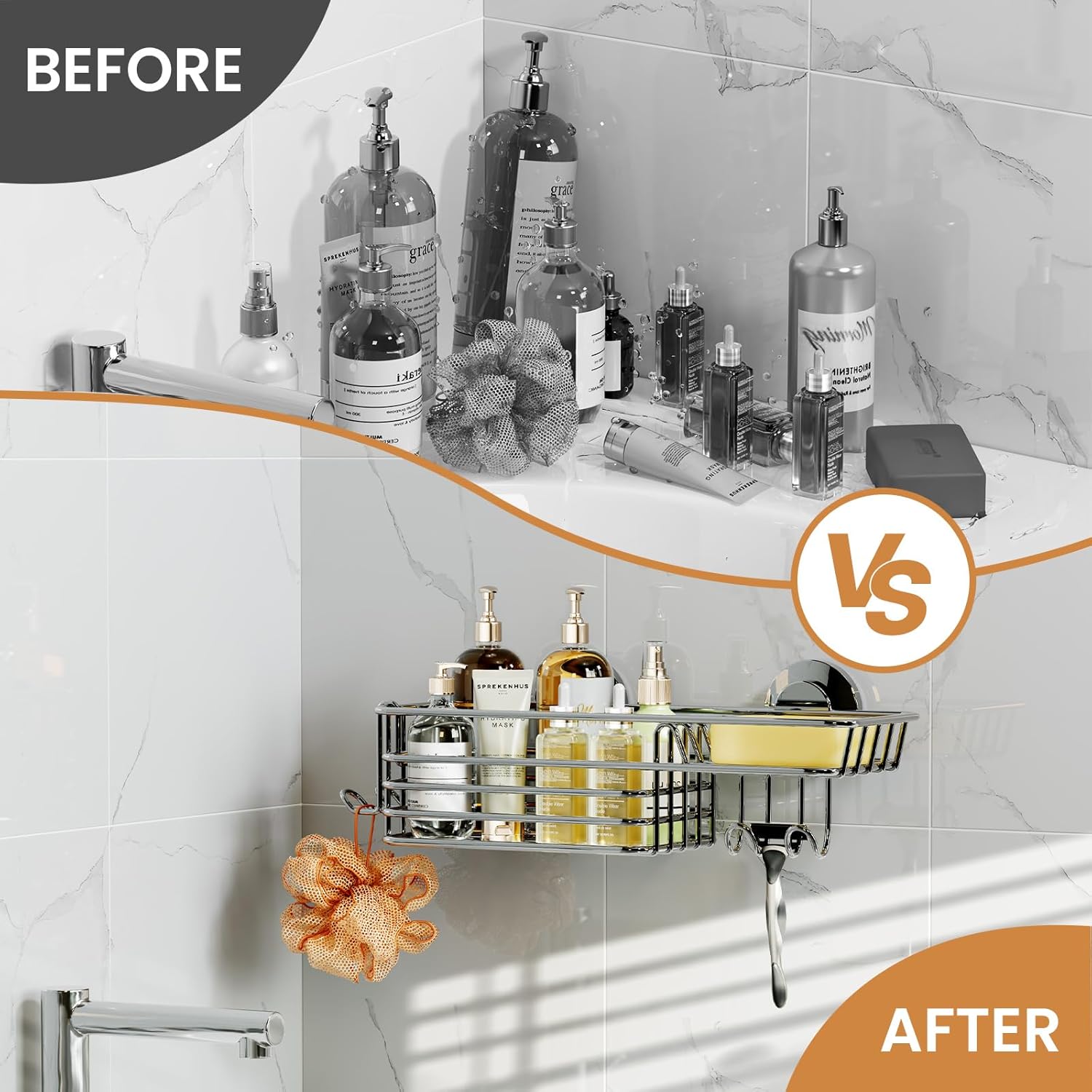 Shower Caddy Suction Cup Shower Shelves Shower Holder / 1 x Silver
