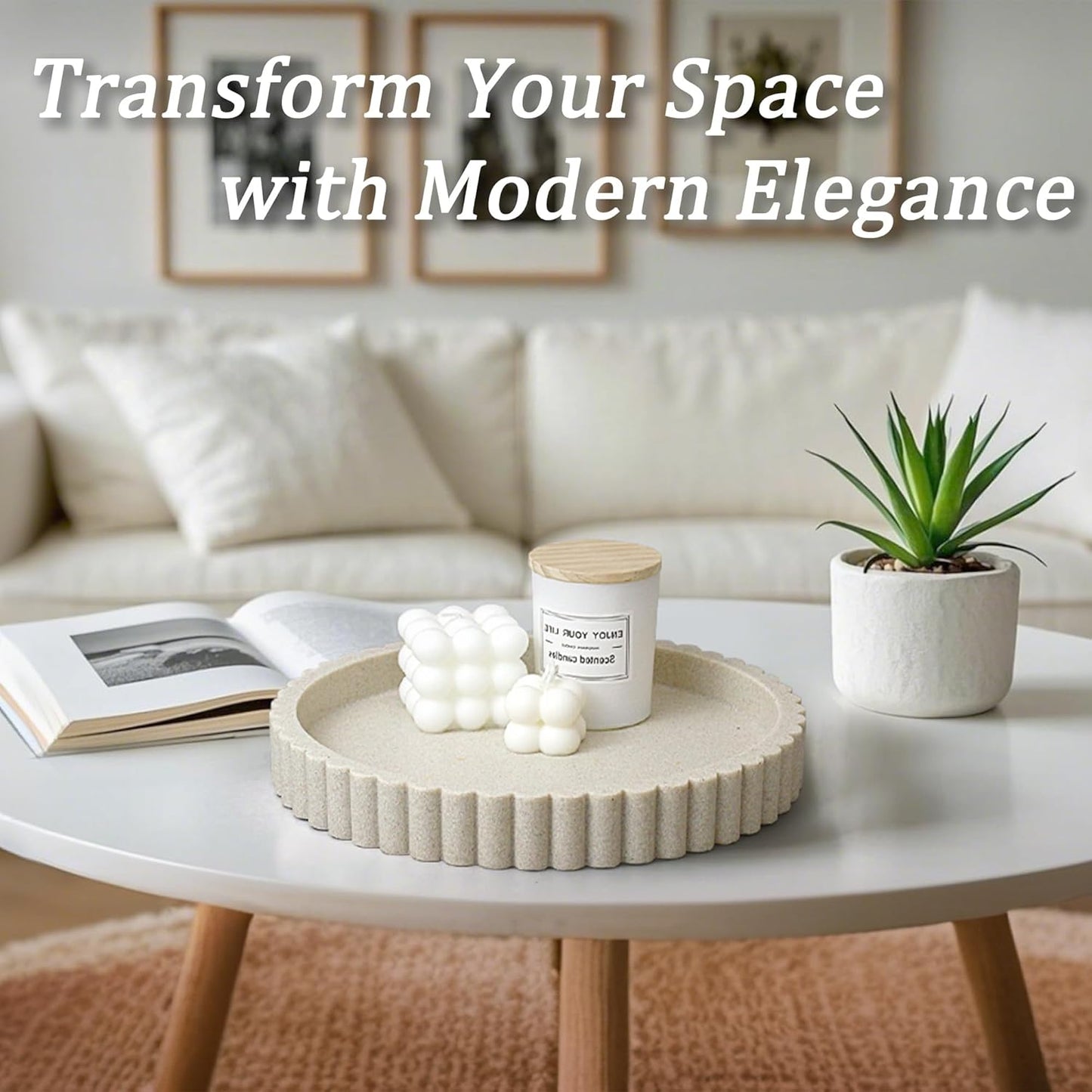 Modern Organizer / Decorative Coffee Table Tray / Beige