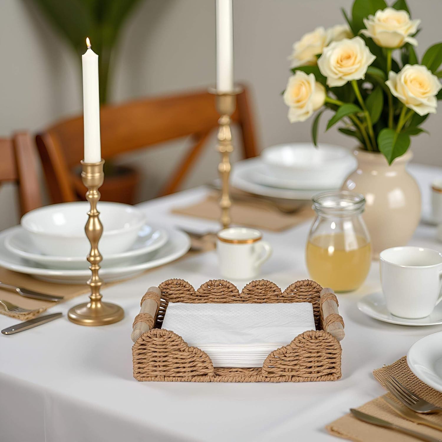 Scalloped Napkin Holder / Neutral / Guest Towel