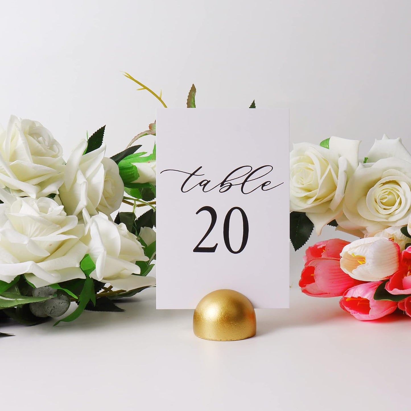 Hanna Roberts Modern Cursive Table Number Card Stock Signs with Round Stand for Wedding Reception, Restaurant, Event