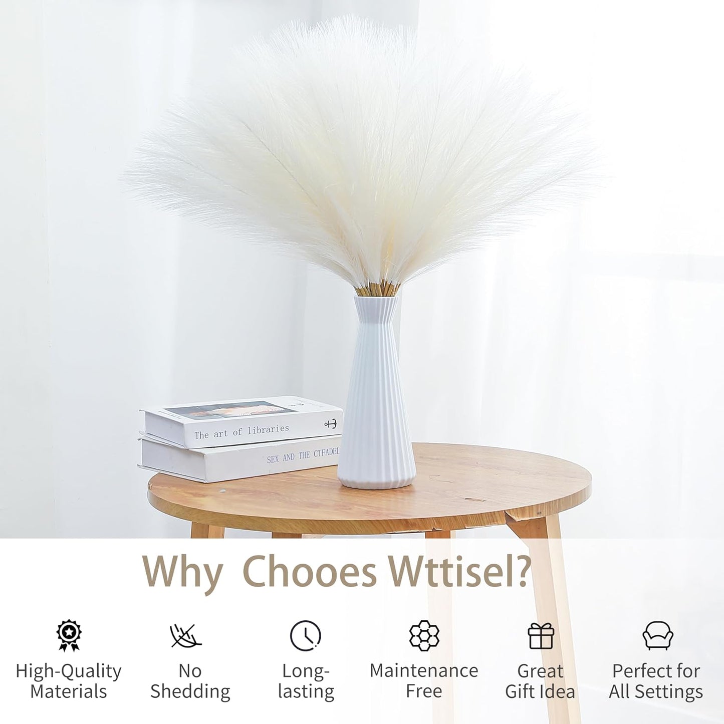 Faux Pampas Grass Decor Short Artificial Pampas Grass for Boho Home / Cream White / Set of 50