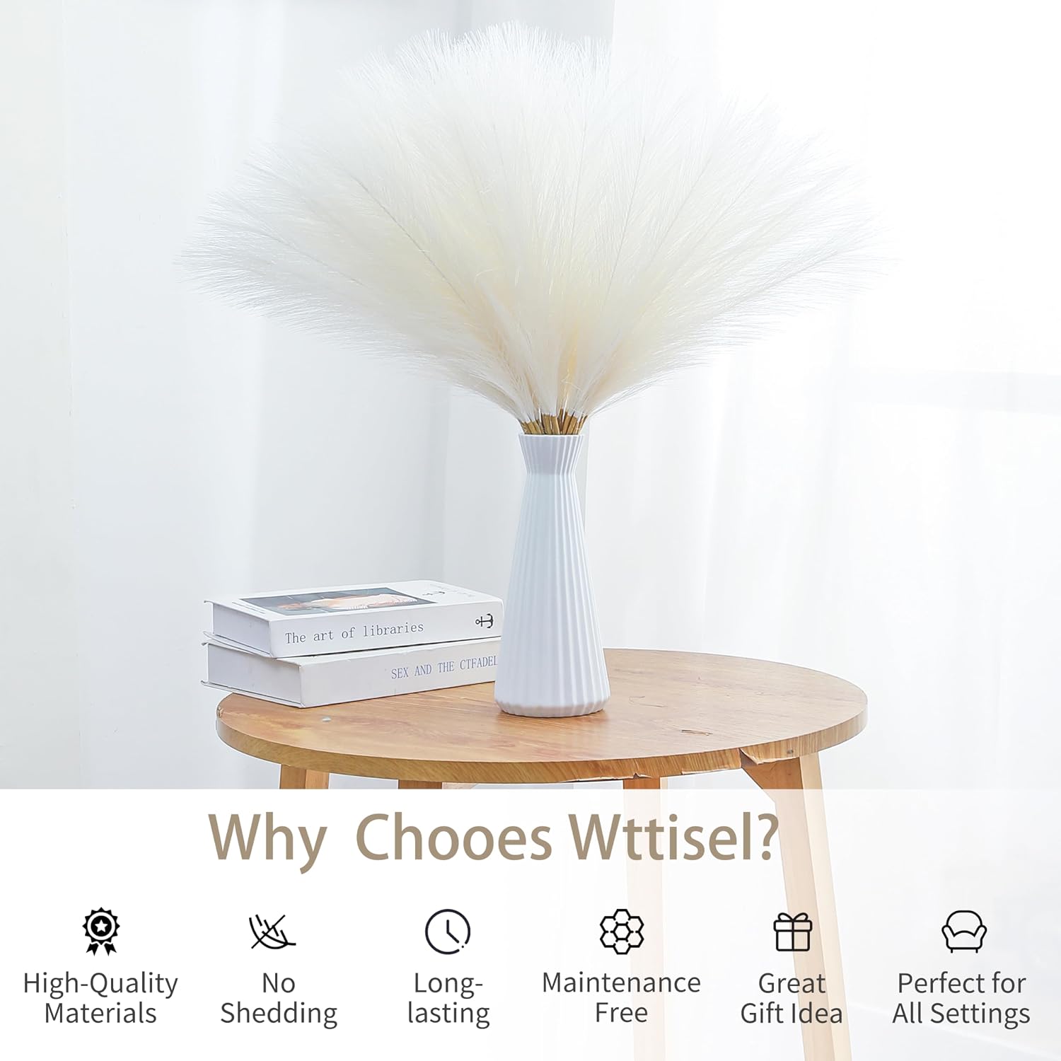 Faux Pampas Grass Decor Short Artificial Pampas Grass for Boho Home / Cream White / Set of 50