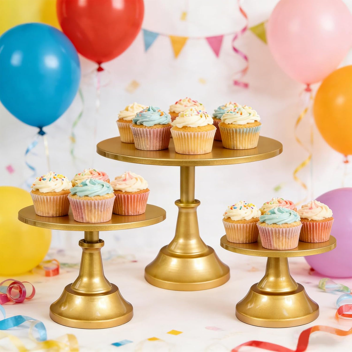 3 Piece Gold Cake Stand,8/10/12 Inch,Metal Round Cake Holder | Cake Stand Set,Dessert Display Stands,Table