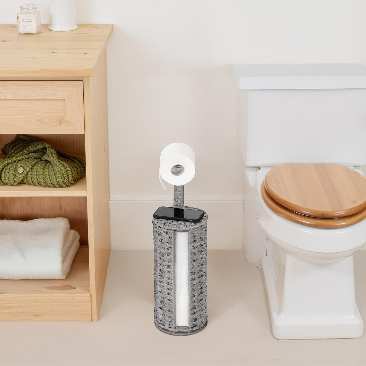 GRANNY SAYS Toilet Paper Storage, Free Standing Toilet Paper Holder Stand | Modern Covered Toilet Paper Stand for 4