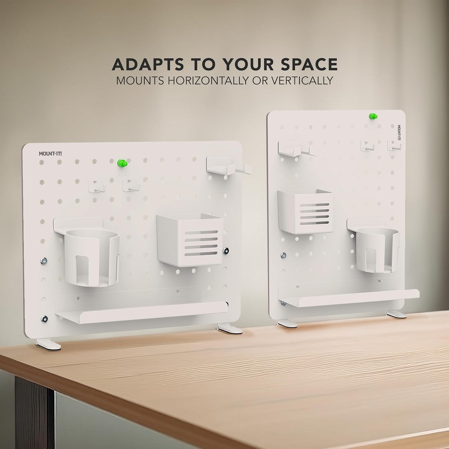 Mount-It! Clamp-On Desk Pegboard Organizer, White | Adaptable desk storage with shelf, cup holder & hooks for home