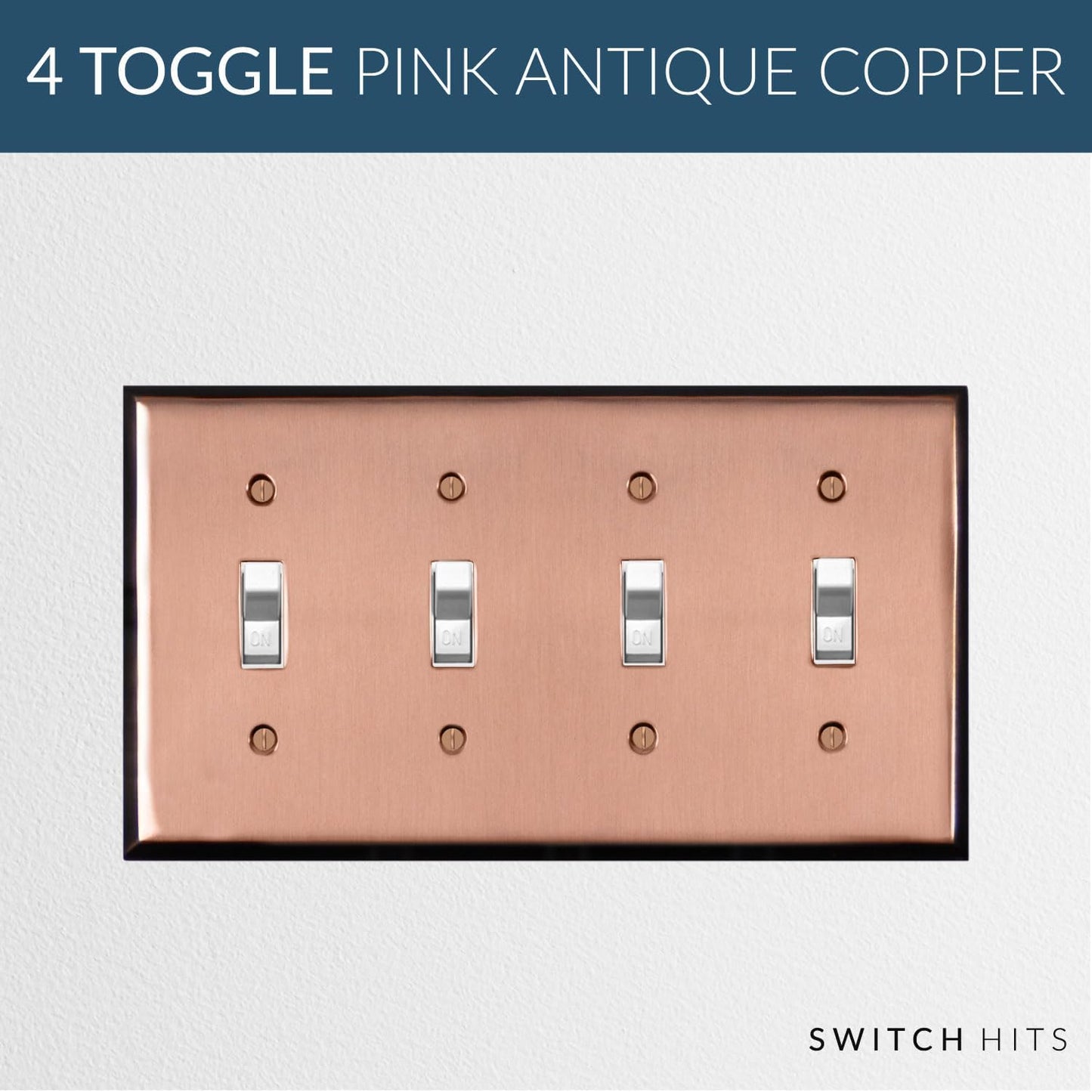 Pink Antique Copper Outlet Wall Plate | 4 Toggle | 8.25" x 4.5" | Hand-Polished Brass Construction | Electrical Switch