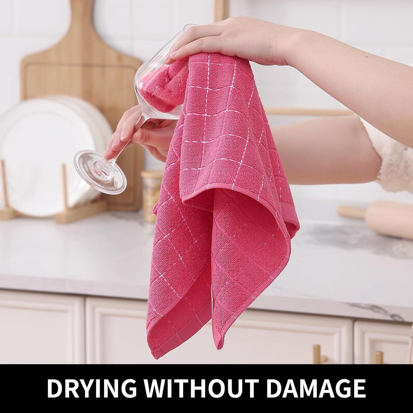 Homaxy 100% Cotton Terry Kitchen Towels, 8 Pack, Rose Red | Ultra Soft and Absorbent Dish Towels for Kitchen, Suitable