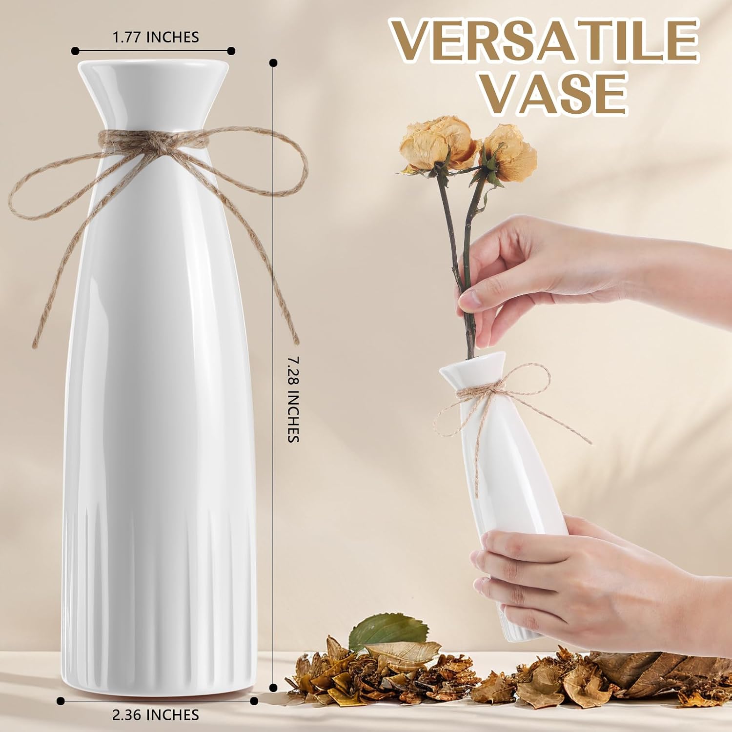 Ceramic Vases Bulk 7.28" H Dried Flower Vase for Centerpieces Farmhouse Home / White / Set of 10