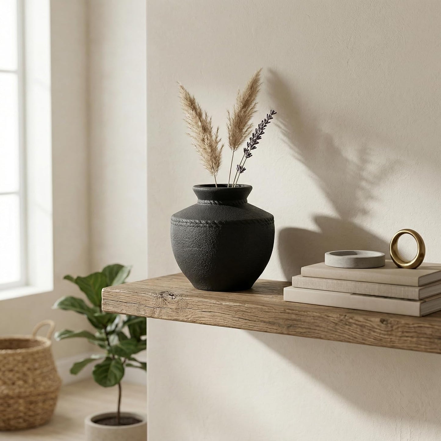 Ceramic Vase / Small Rustic Farmhouse Flower Vases / Black / 6 Inch