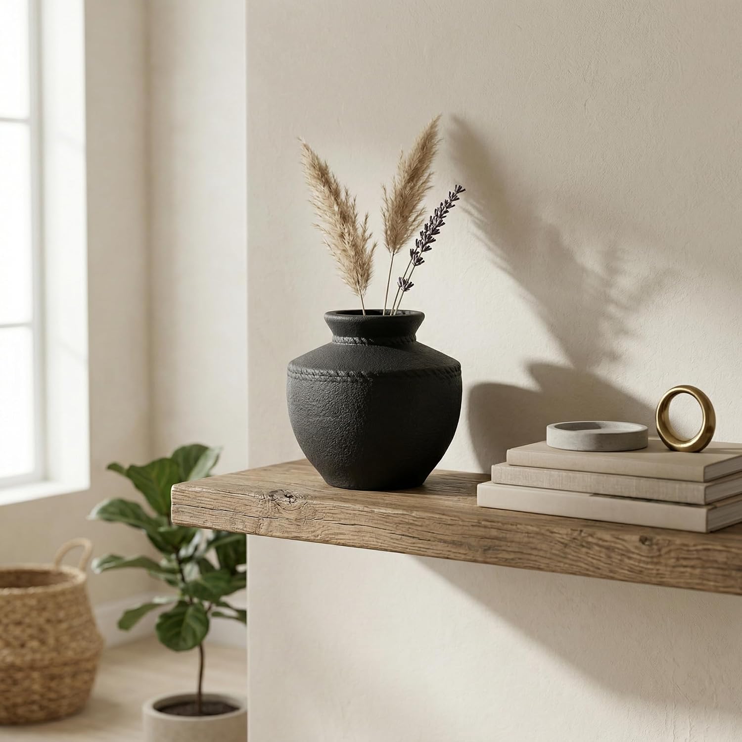 Ceramic Vase / Small Rustic Farmhouse Flower Vases / Black / 6 Inch