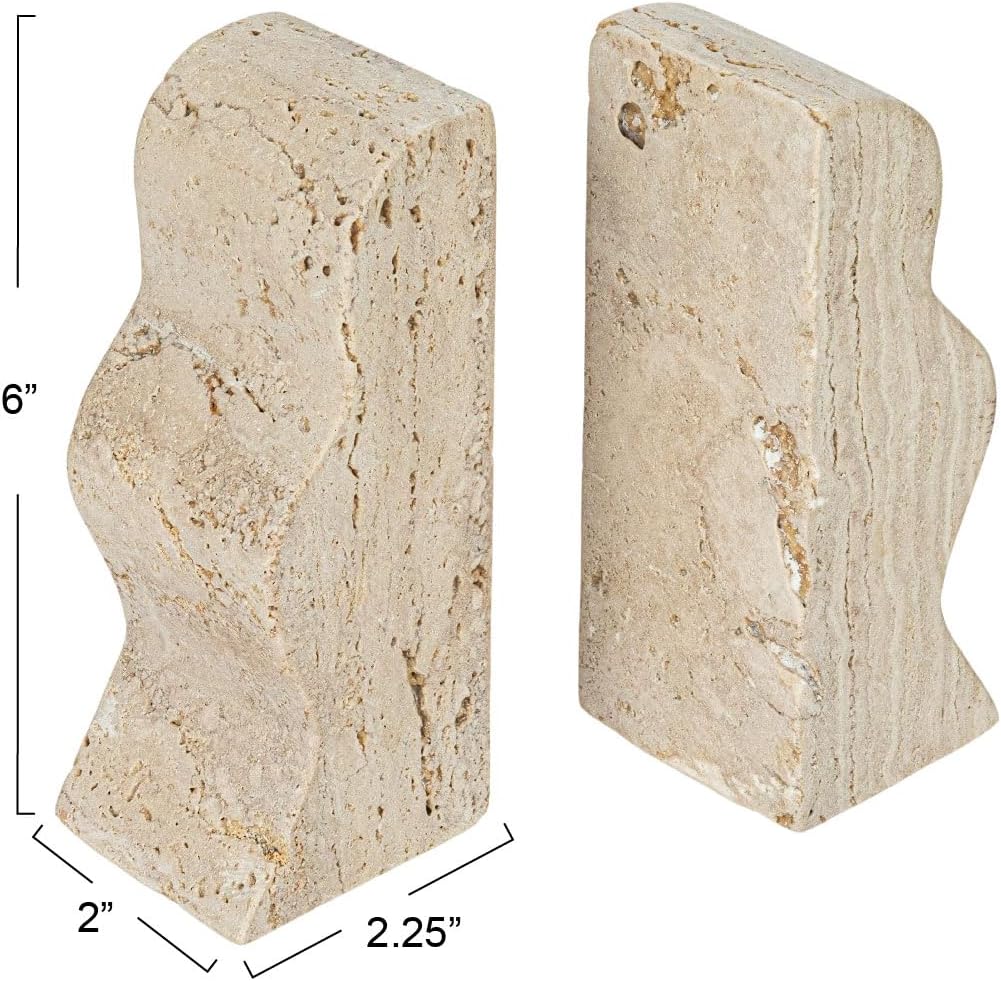 Decorative Travertine Wave Bookends / Natural