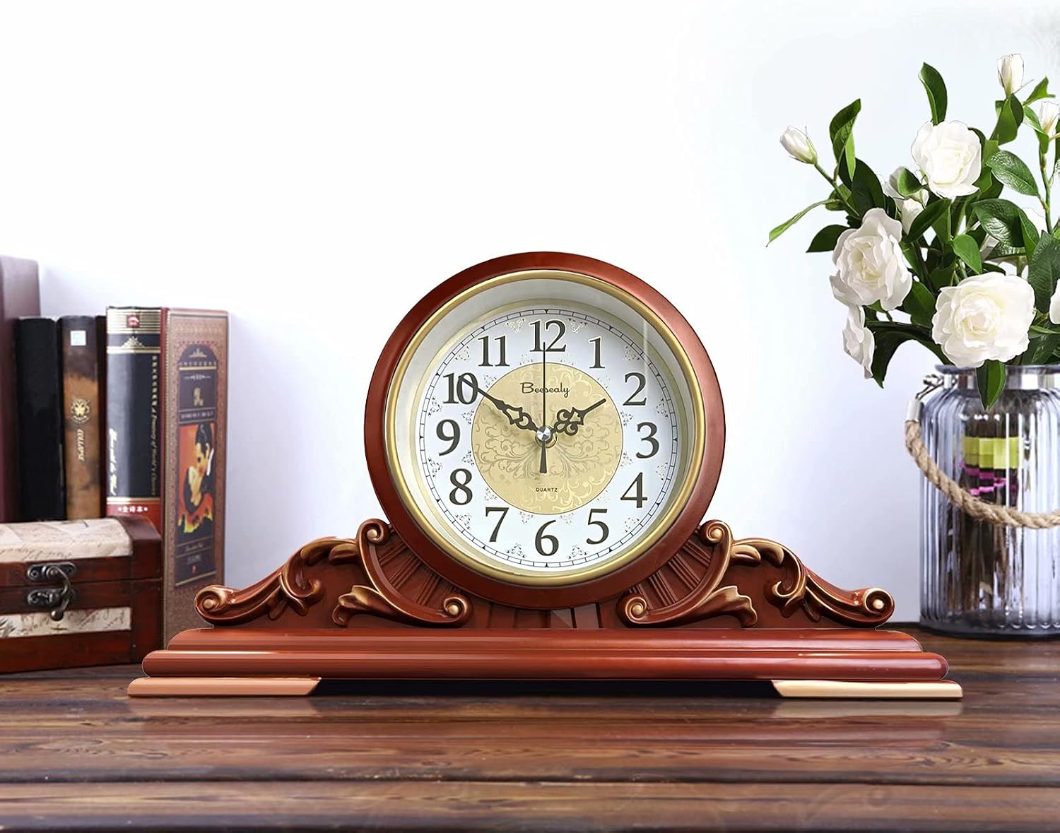 Mantel Clock, Antique Desk Clock, Modern Quartz Movement-Continuous Scanning (Ultra-Quiet), Suitable for