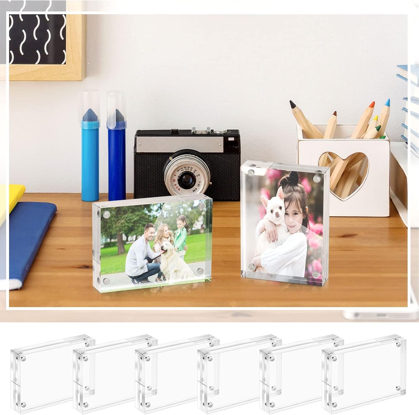 Xuhal 18 Pcs Acrylic Business Card Frame 2.5 x 3.5 Inch Picture Frames | 20mm Thickness Frameless, Clear Double Sided