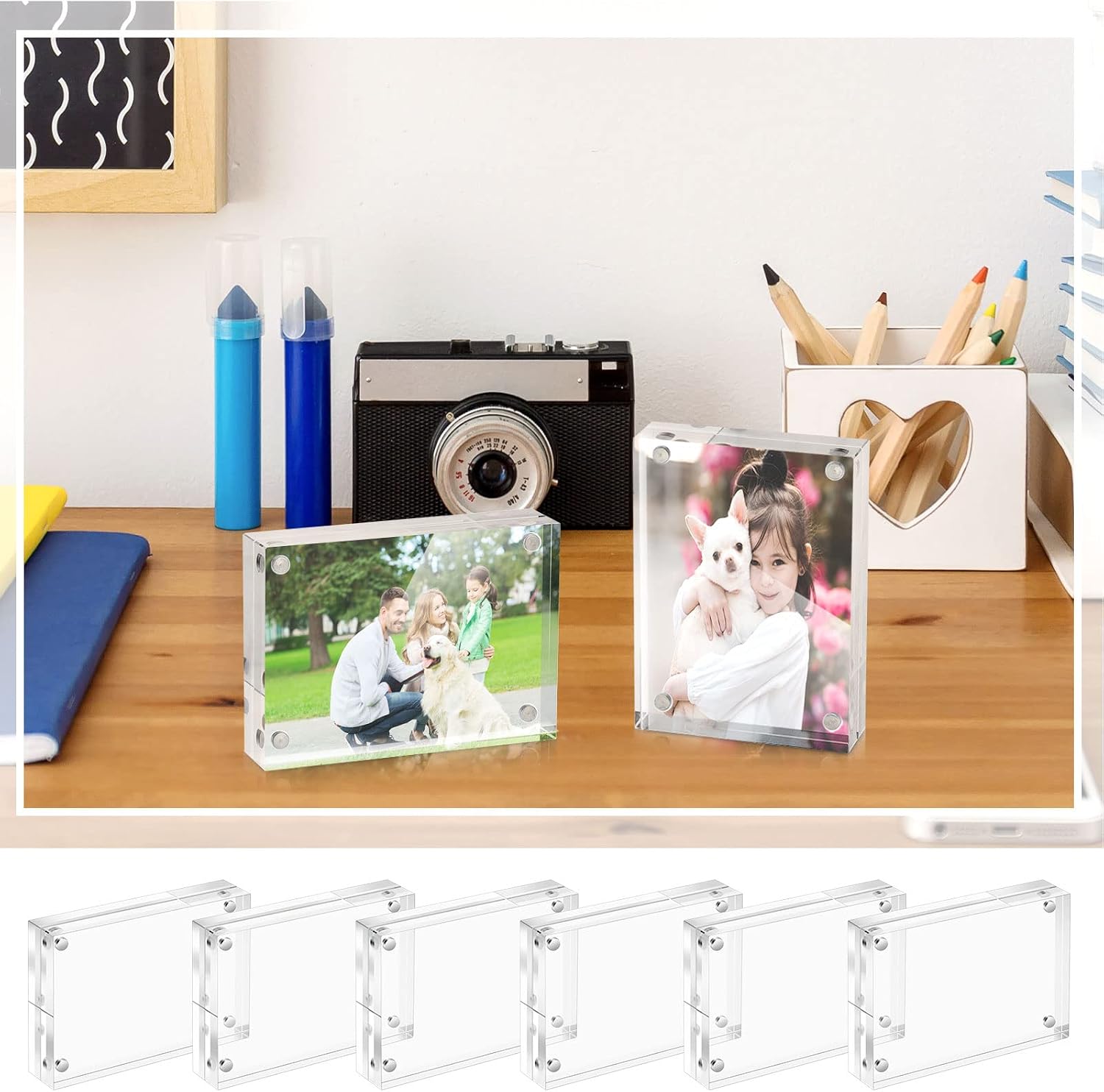 Xuhal 18 Pcs Acrylic Business Card Frame 2.5 x 3.5 Inch Picture Frames | 20mm Thickness Frameless, Clear Double Sided