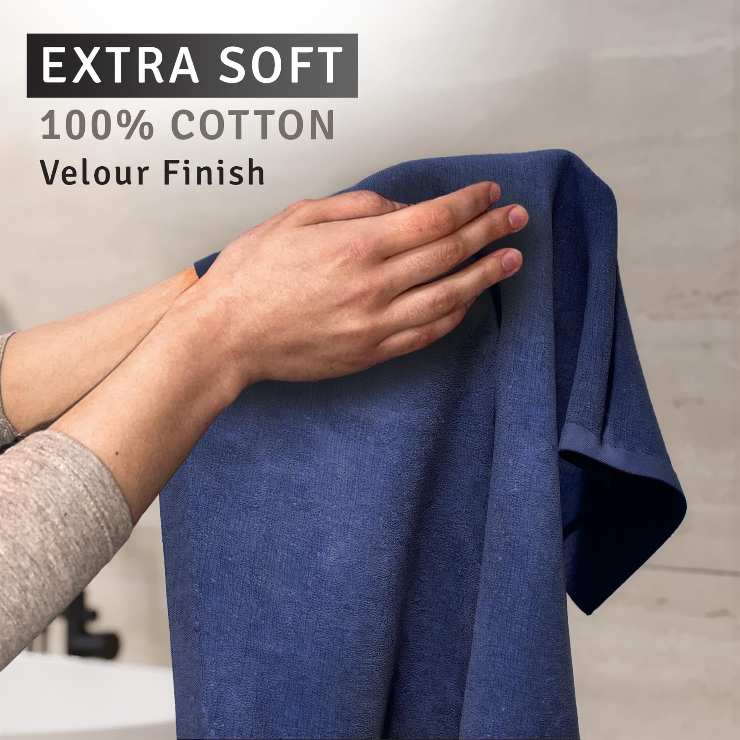 Creative Scents 100% Cotton Blue Velour Fingertip Towels - 4 Pack 11 by 18 Inch – Decorative, Extra Absorbent and Soft