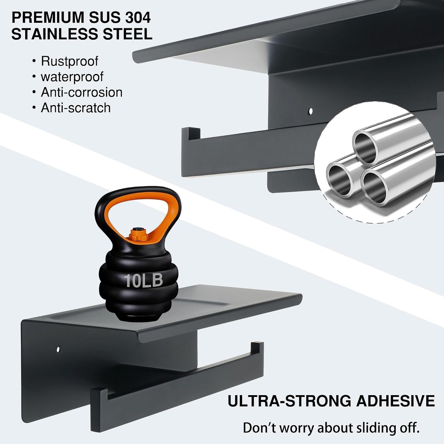 Alise Double Toilet Paper Holder with Shelf Wall Mounted,Black | Heavy Duty SUS304 Stainless Steel Toilet Paper Roll
