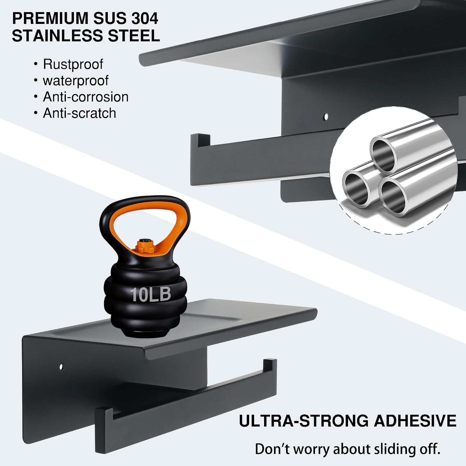 Alise Double Toilet Paper Holder with Shelf Wall Mounted,Black | Heavy Duty SUS304 Stainless Steel Toilet Paper Roll