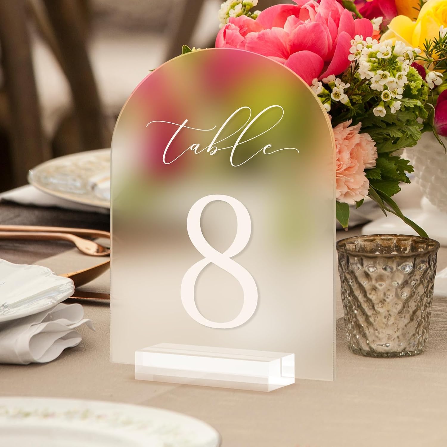 Frosted Arch Table Numbers for Wedding, 5x7 Inch Acrylic Table Numbers 1-30 with Stands, Frosted Acrylic Arch Tabletop