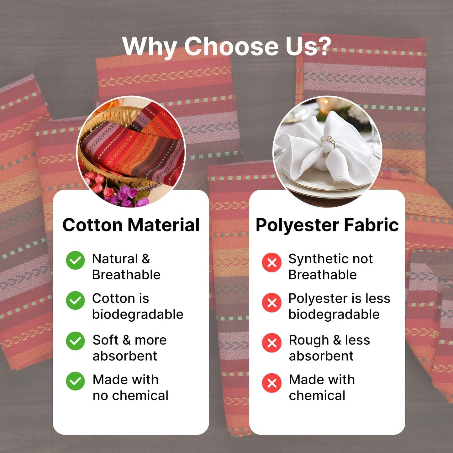 LFH Home Cotton Rich Cloth Salsa Napkin Set of 12 Valentine’s Day Romantic Red Washable Soft Durable Striped Table
