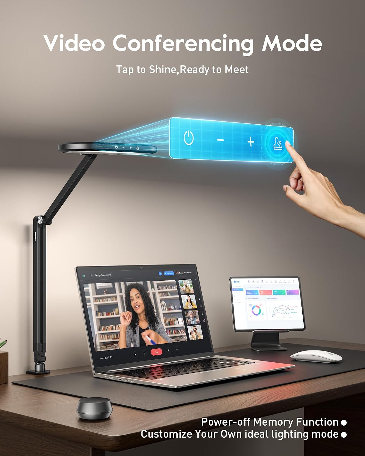 LED Desk Lamps for Home Office, Dual-Sided Soft Light with Stepless Remote | Eye-care, Flicker & Glare-Free, Memory