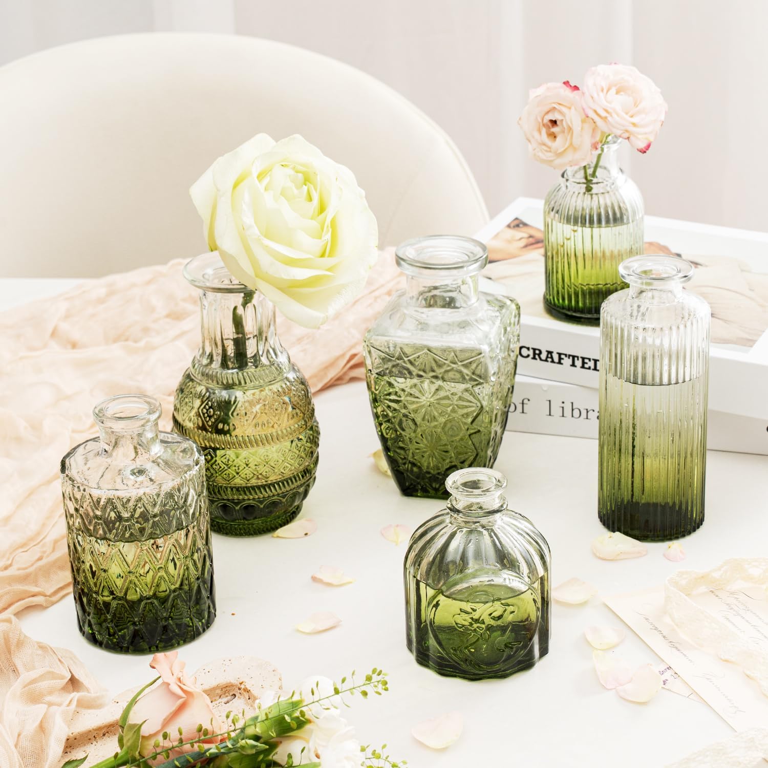 Clear Glass Bud Vase Pcs / Gradient Green / Set of 12