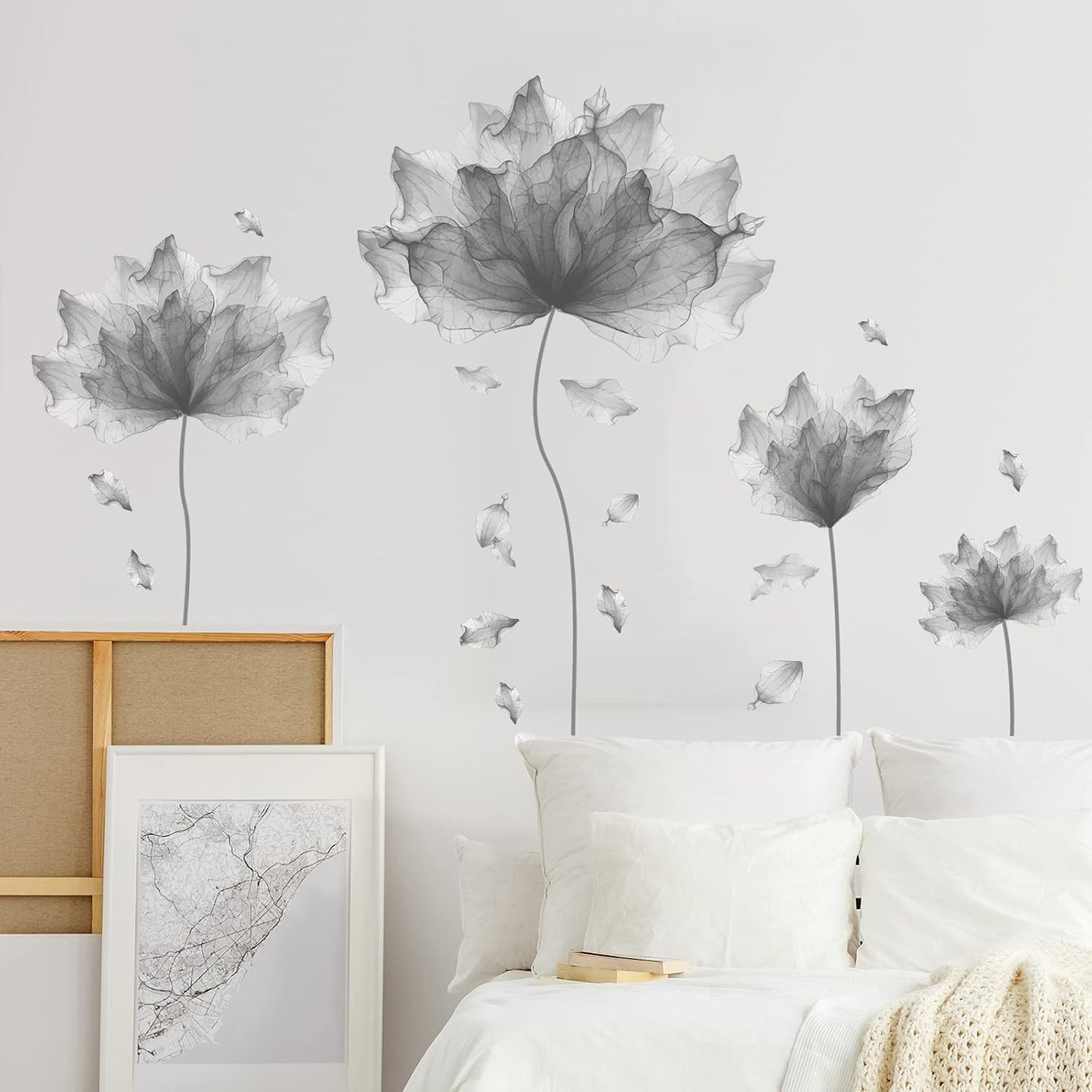 Huge Flower Petal Wall Decals Living Room Floral Wall Stickers Removable Peel / Gray / 39.3'' x 32.6