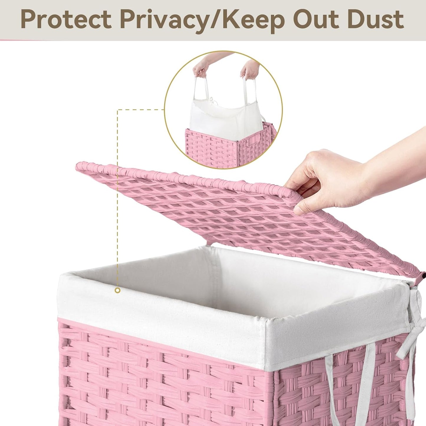 Rolling Laundry Basket / 90l / Pink