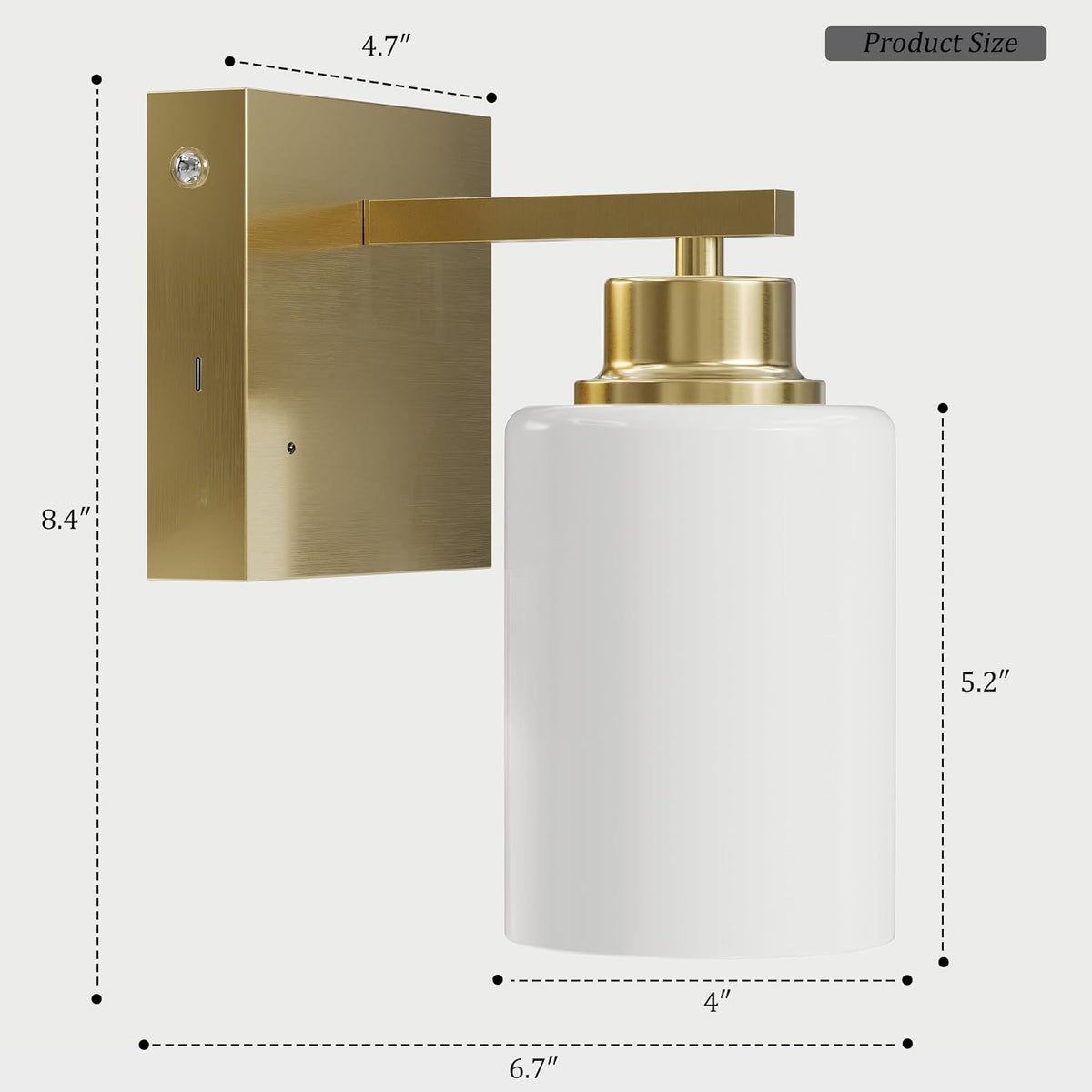 Wireless Battery Operated Wall Sconce Set of Two, Modern, White Glass, Gold | Dimmable, Easy Install Rechargeable Wall