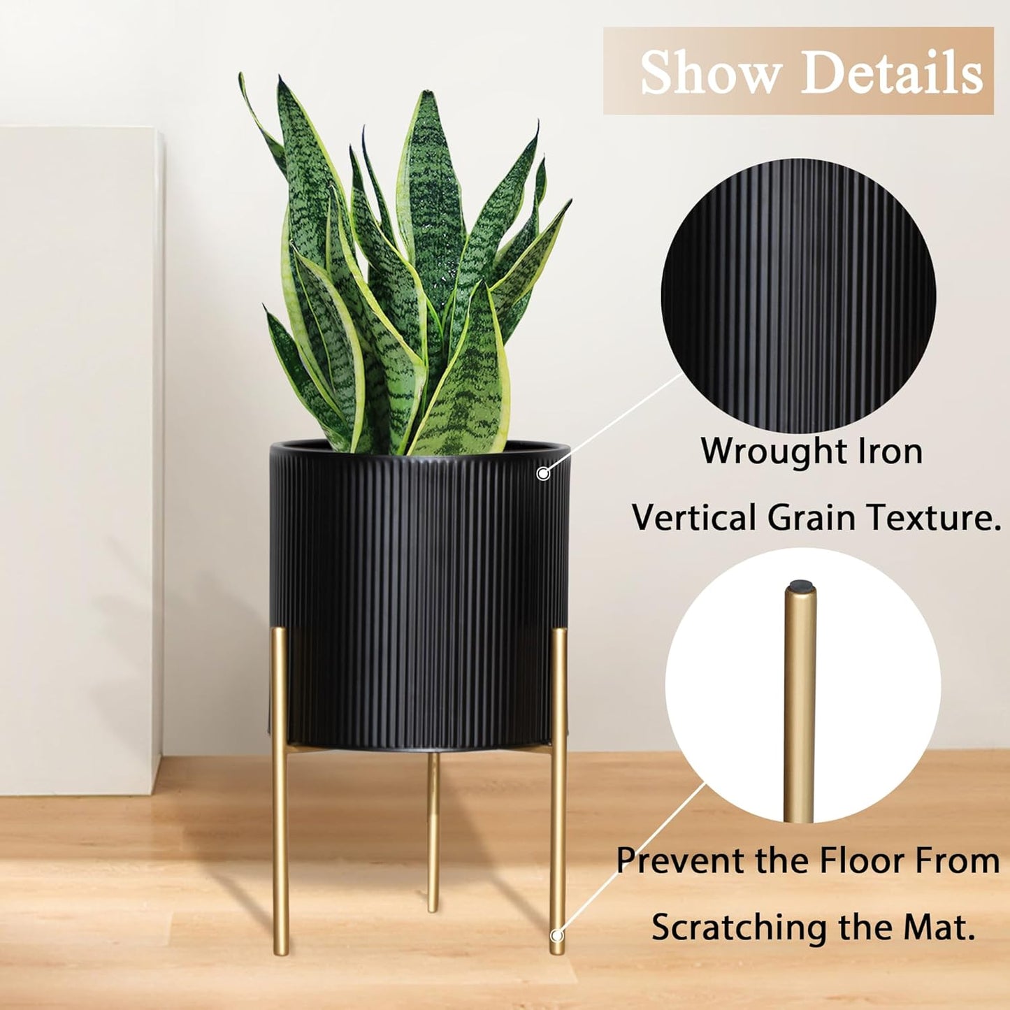 ARNIS Modern Planter Pots, Set of 2 Round Large Planters with Stand, Decorative Planters, Metal Pots with Drainage