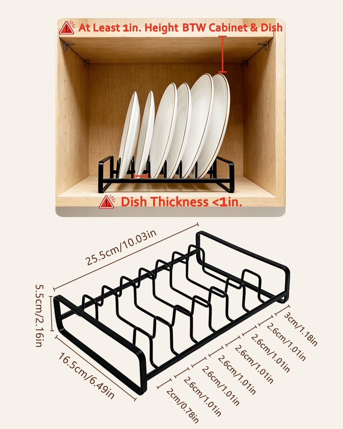2 Pack Plate Holders for Cabinet Upright Cabinet Dish Drying Racks Organizers (for 6In. 10In. Plates) Metal Plate