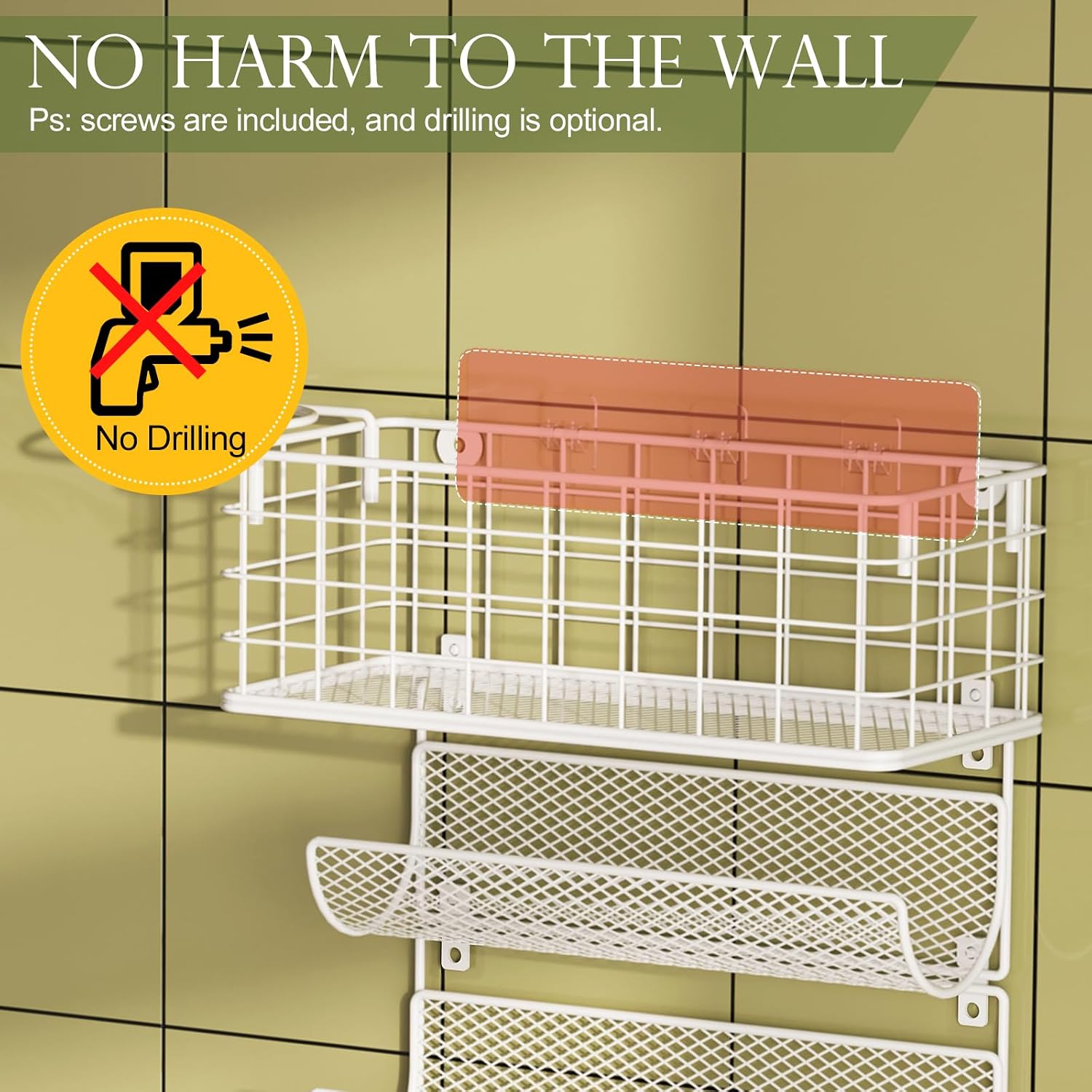 Wall-Mounted Hair Dryer Holder Styling Tool Organizer 4-Shelf Storage Wire Basket with Hook Heat Safe Rack for