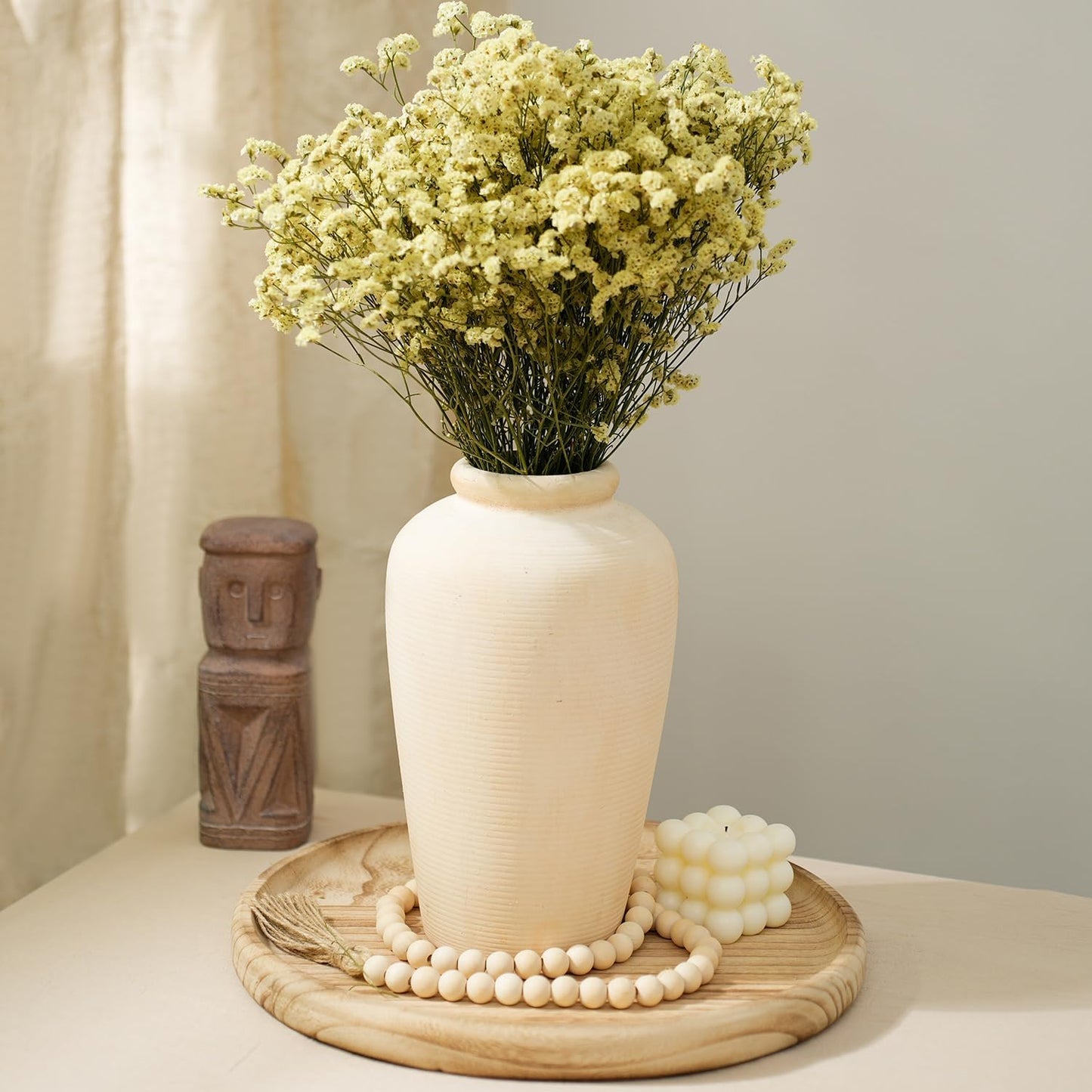 10.8" Tall Large Vintage Ceramic Flower Vase / 101-rustic / White
