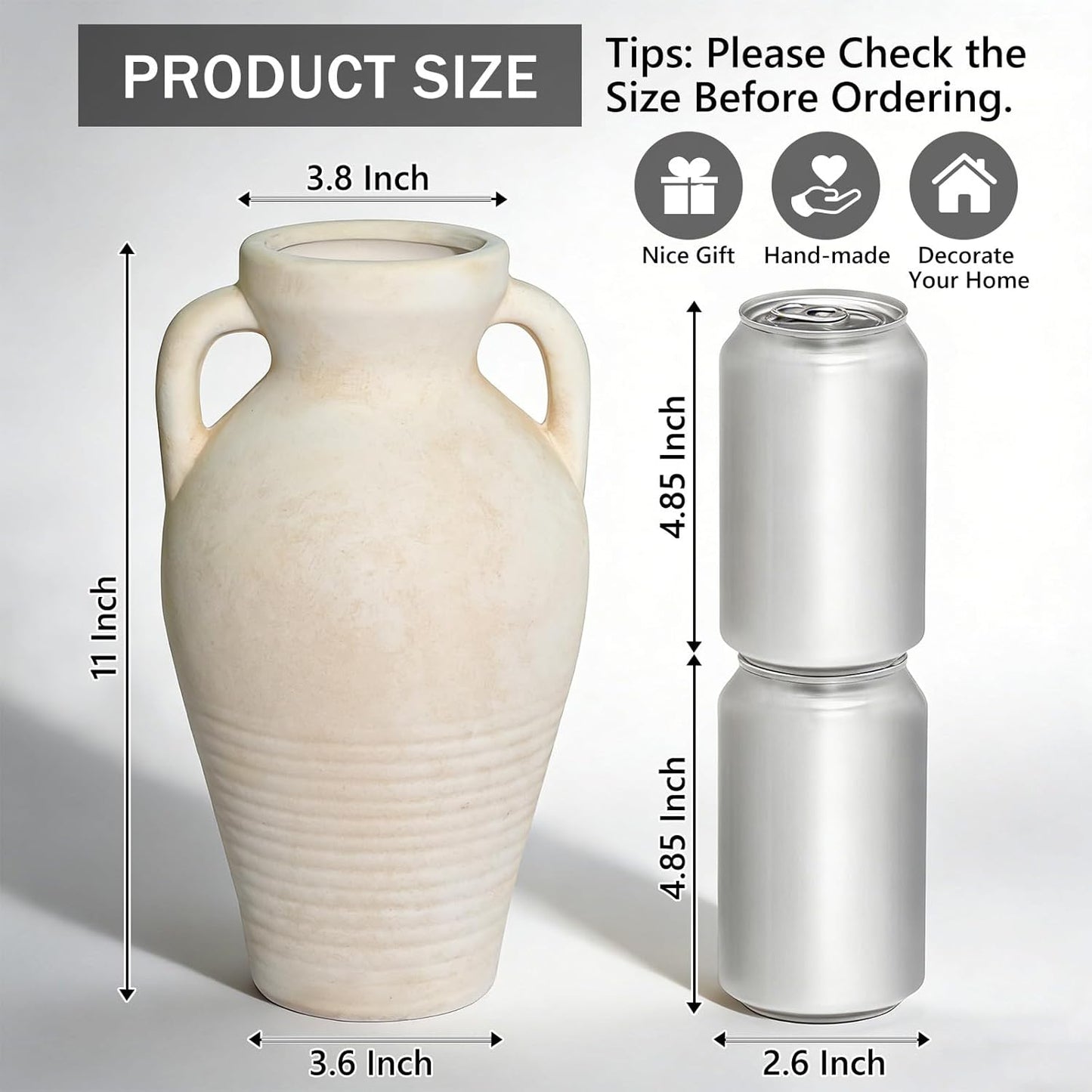 Ceramic Flower Vase / 11"h-off-white / 11 Inch