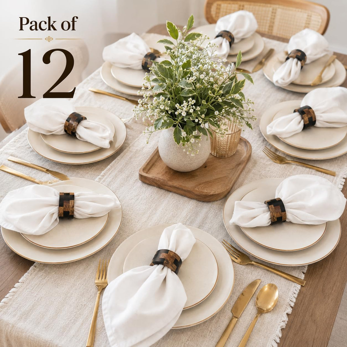 Wooden Napkin Rings - Set of 12 Wood Napkin Holders for Modern Tabletop Decor, Perfect for Weddings, Parties, Special