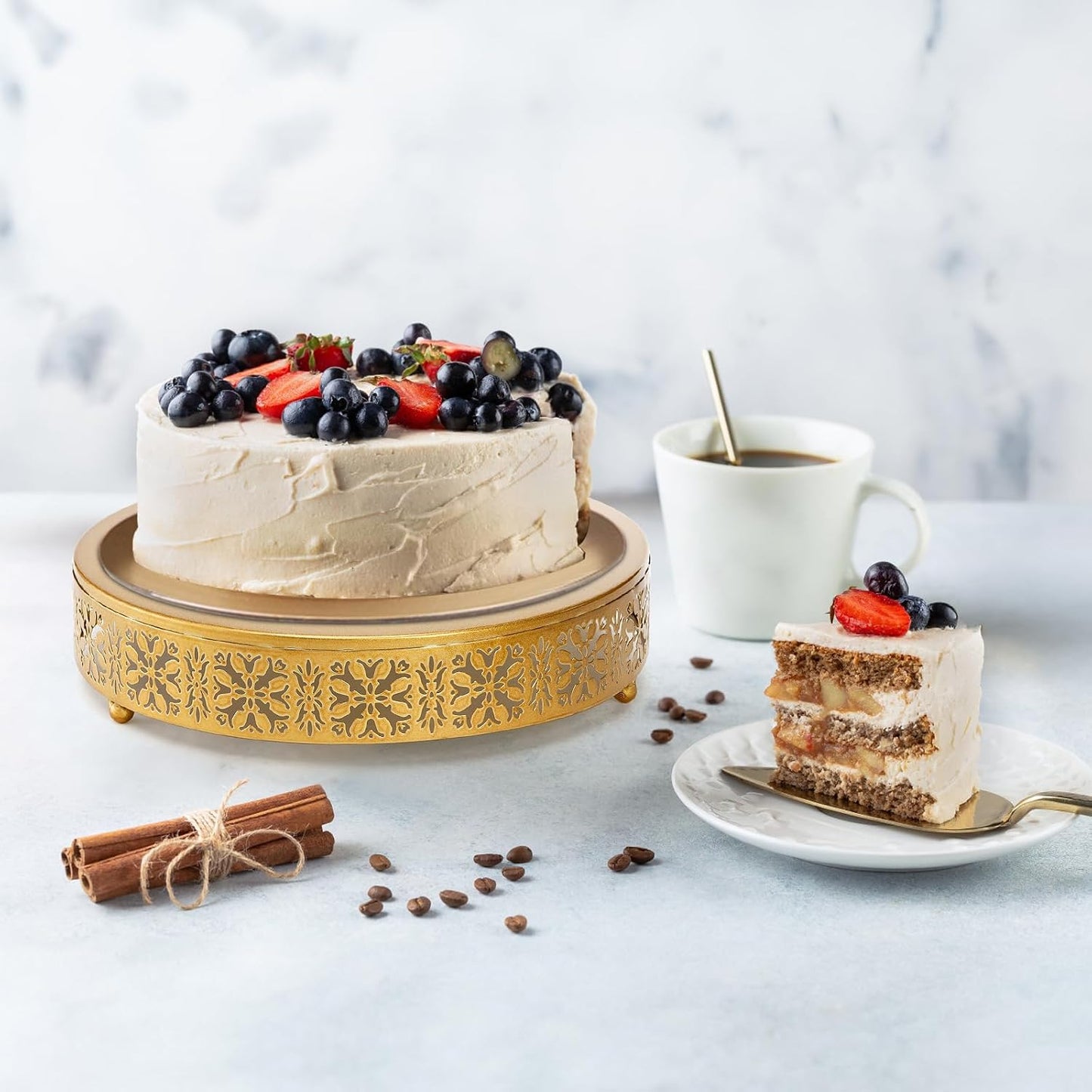 Coloch 3 Pieces Golden Cake Stand Set, 8/10/12 Inch Round Metal Dessert Display Stand Decorative Cake Holder Cupcake