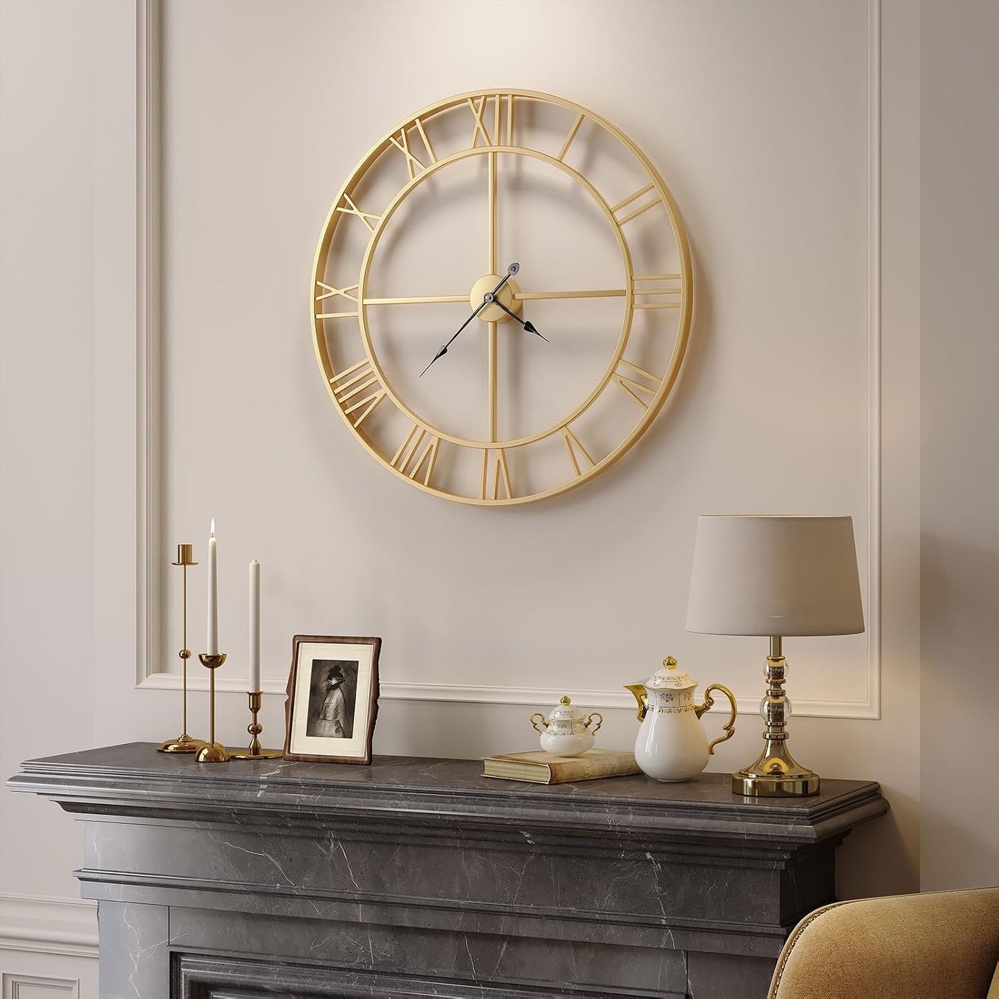 Cuspin Large Gold Wall Clock 30 Inch Decorative Wall Clocks for Living Room | Battery operated, Silent non ticking