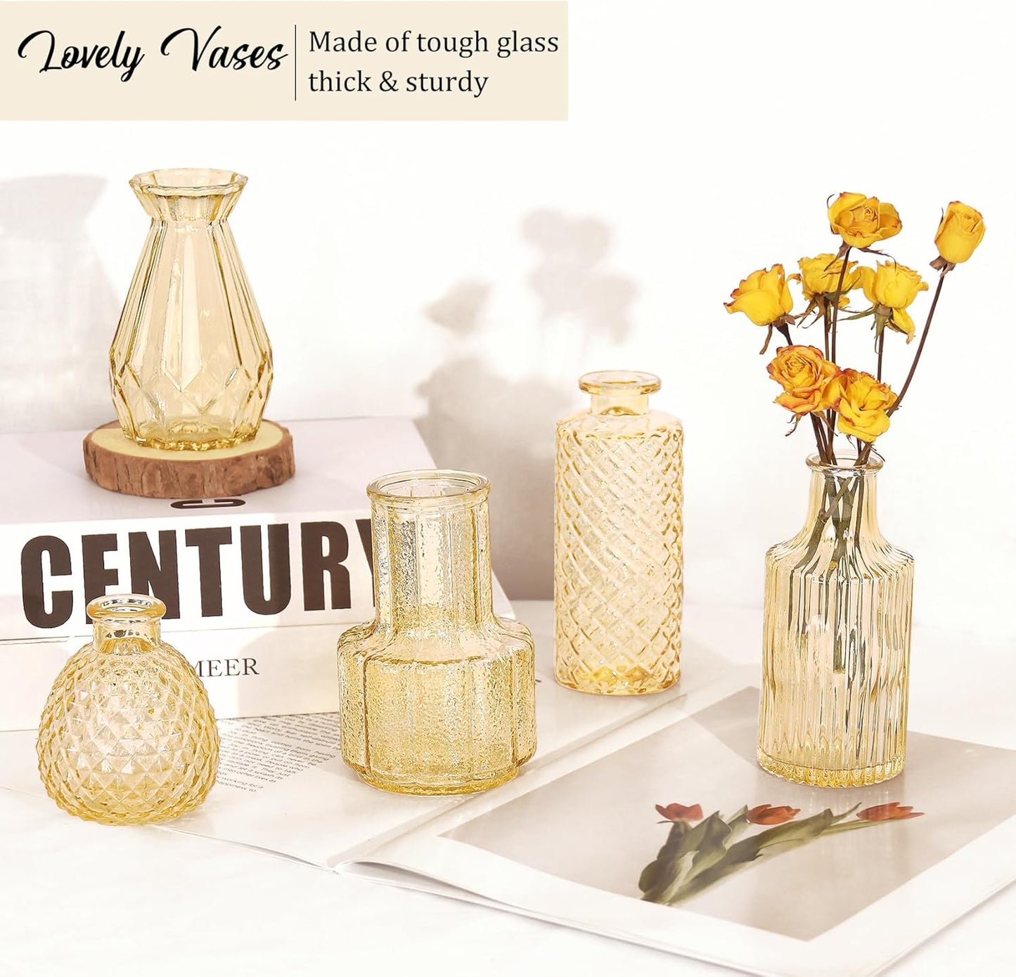 Bud Vases Set Small Vintage Glass Bottles Bud Vases in Bulk Multiple Shape / Champagne / Set of 36