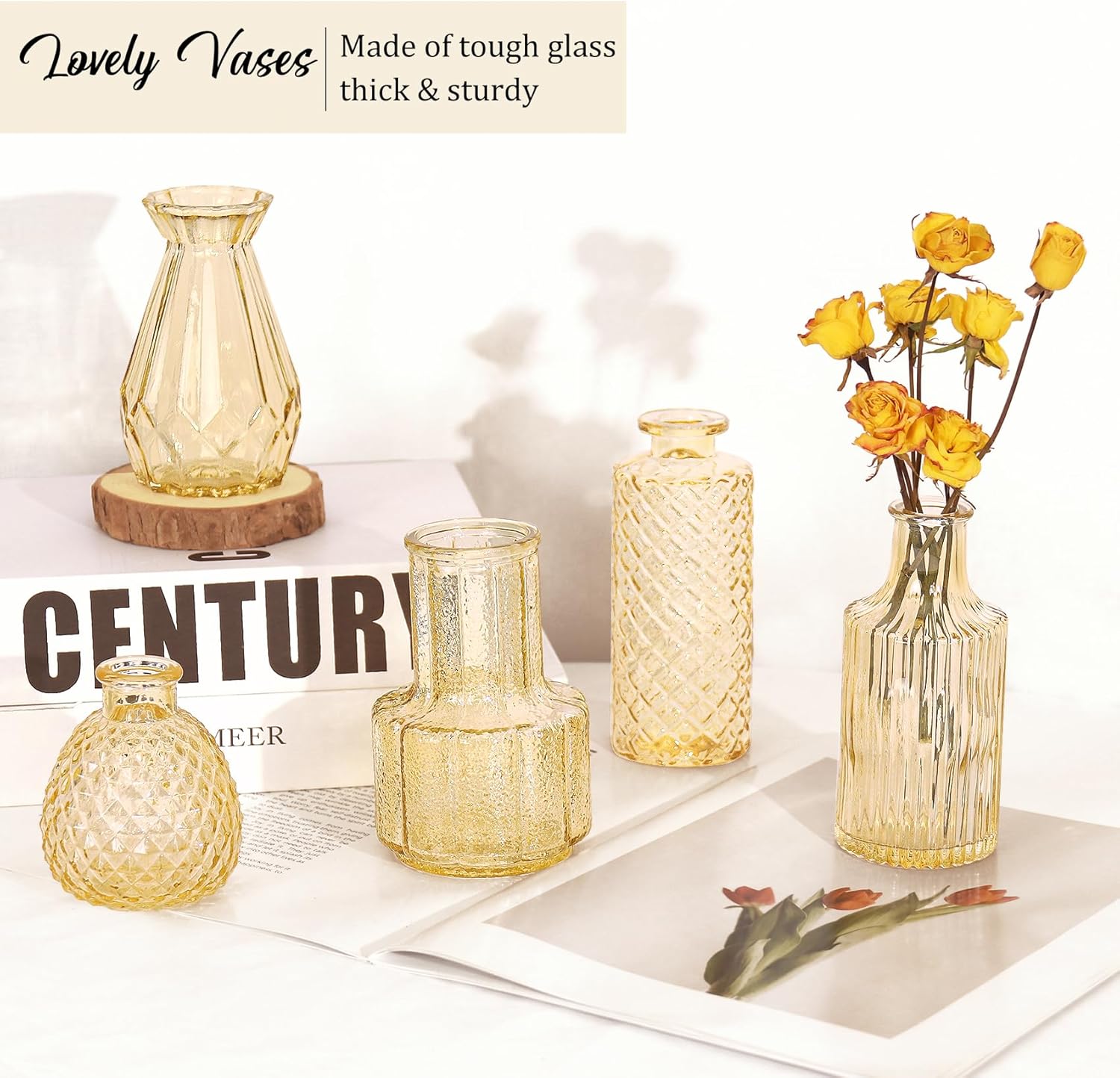 Bud Vases Set Small Vintage Glass Bottles Bud Vases in Bulk Multiple Shape / Champagne / Set of 36