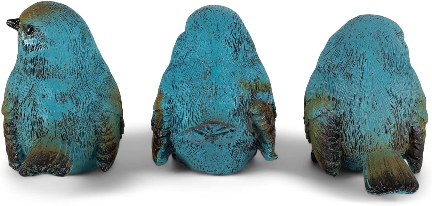 Seaside Cottage Textured Chickadee Birds Resin Stone Tabletop / Blue / 2.5 x 2.5 / Set of 3