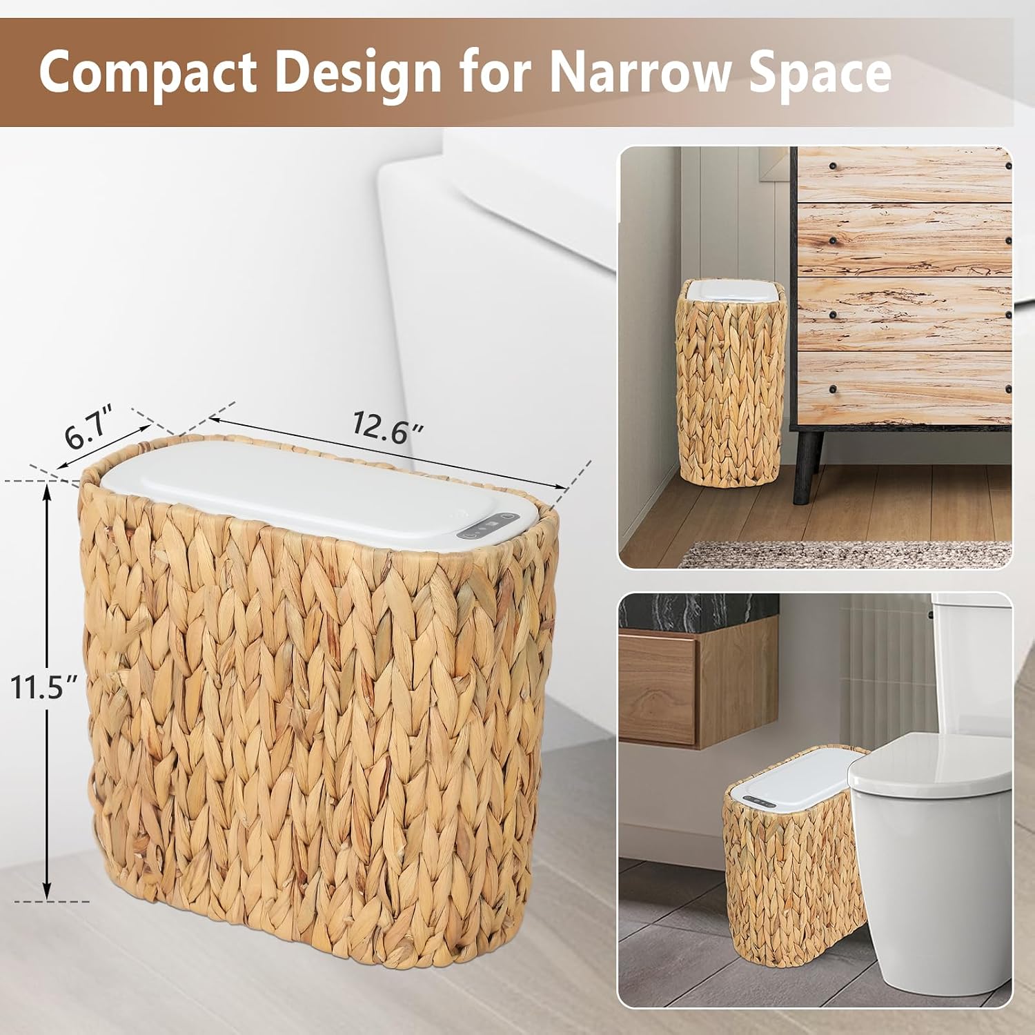 Boho Kitchen Trash Can / Water Hyacinth-auto