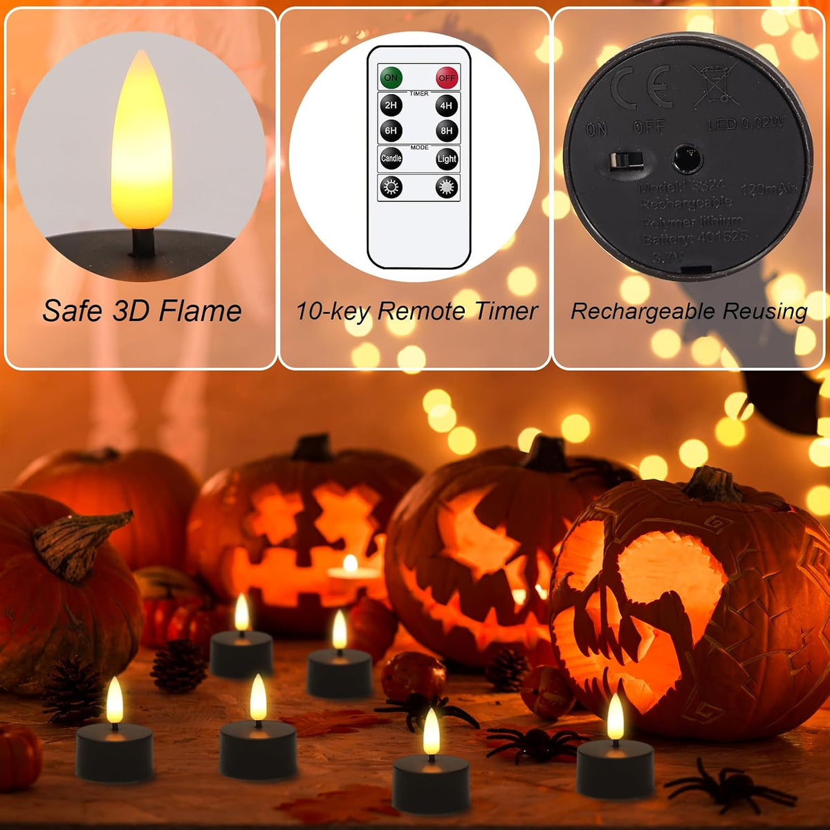 GenSwin Rechargeable Tea Lights Candles Remote Timer Charging Base Black | Flameless LED Tealight Candles Battery