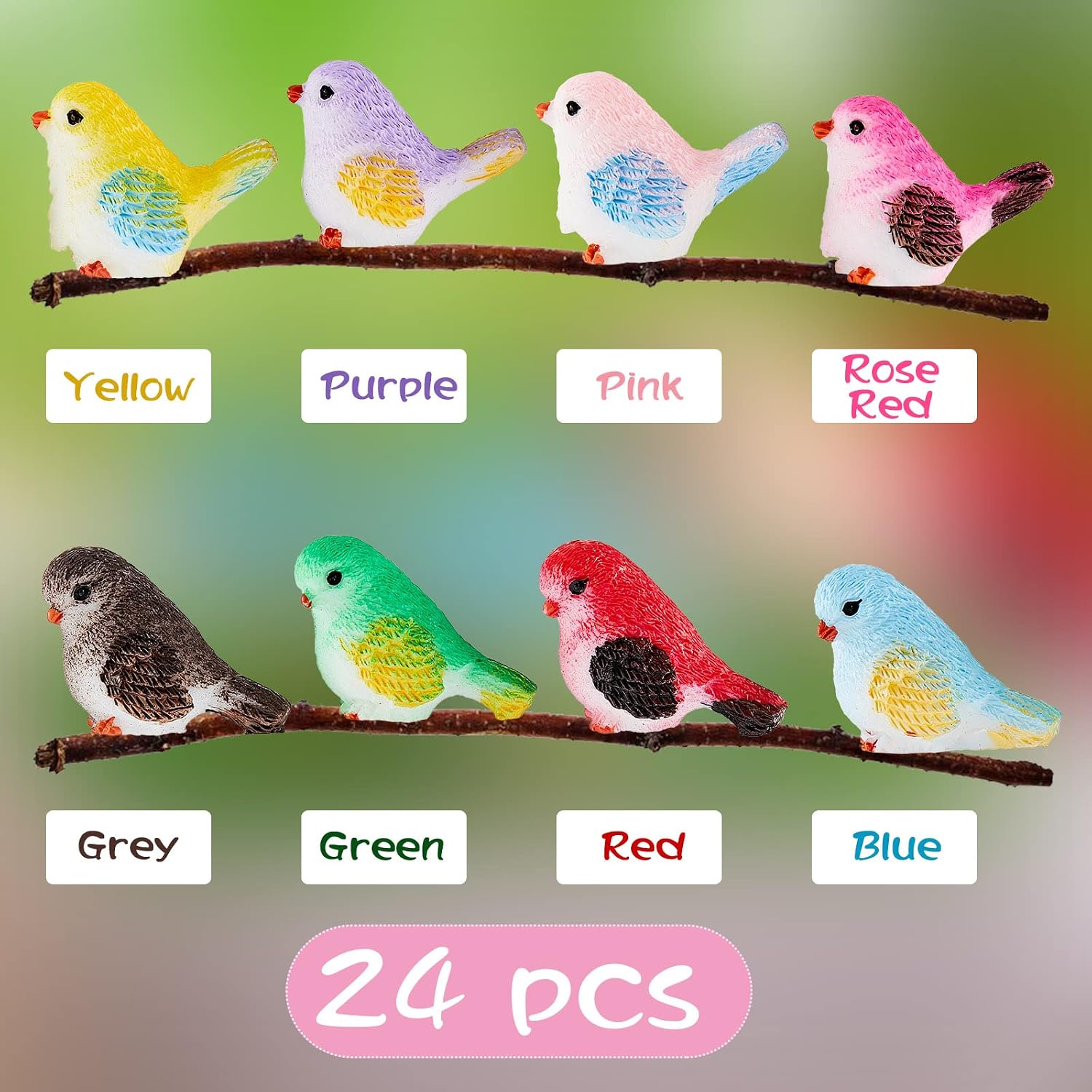 Miniature Bird Figurines Dollhouse Simulation Decorative Bird Figures Animal Model / Set of 24