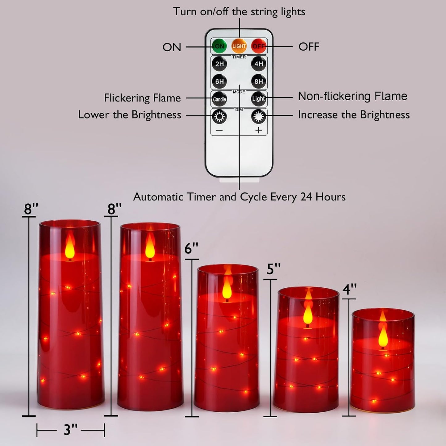 Homemory Acrylic Flameless Candles with Embedded Star String Fairy Lights, Battery Operated Candle, LED Candles, Fake