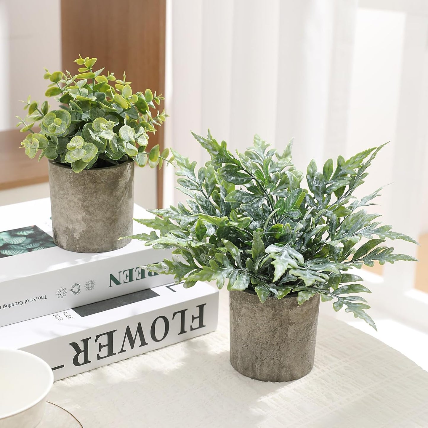 Mini Potted Fake Plants Artificial Plastic Indoor Eucalyptus Plants / Green / Set of 3