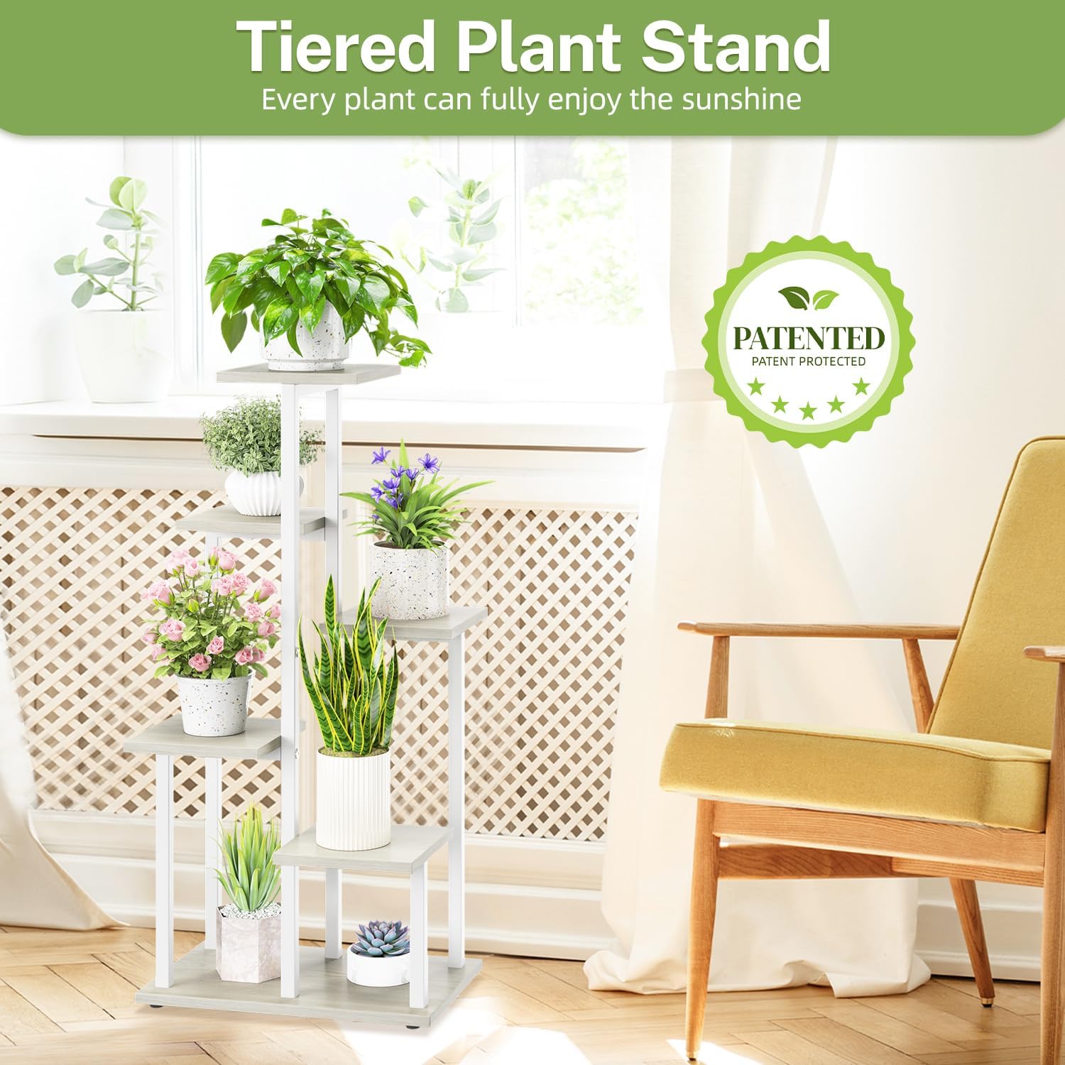 iDavosic.ly 6 Tier Plant Stand Indoor, Corner Tiered Shelf, White | Sturdy Tiered Orchid Display Rack, Multiple Flower