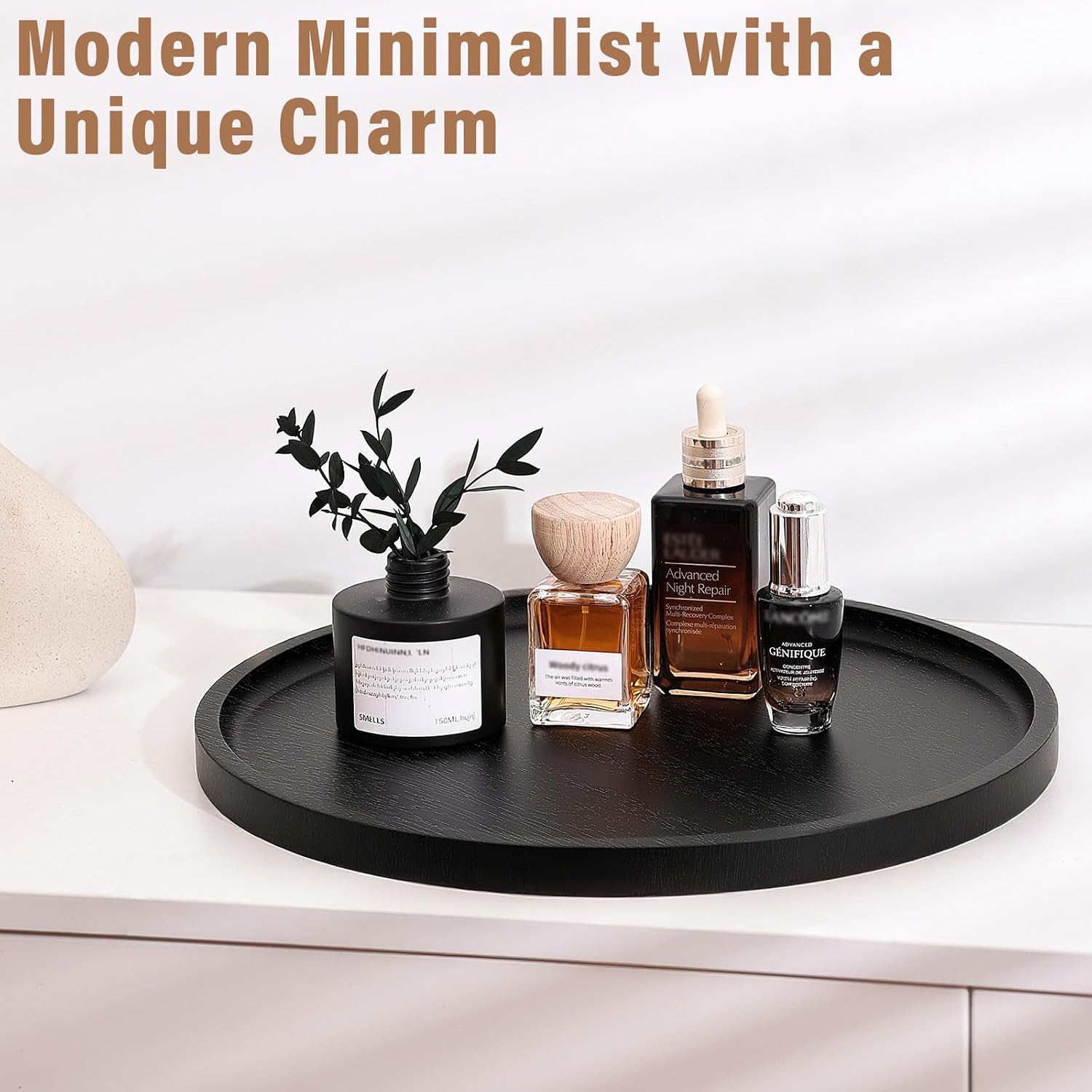 Round Wooden Serving Tray / Black / 11 Inch / Set of 11