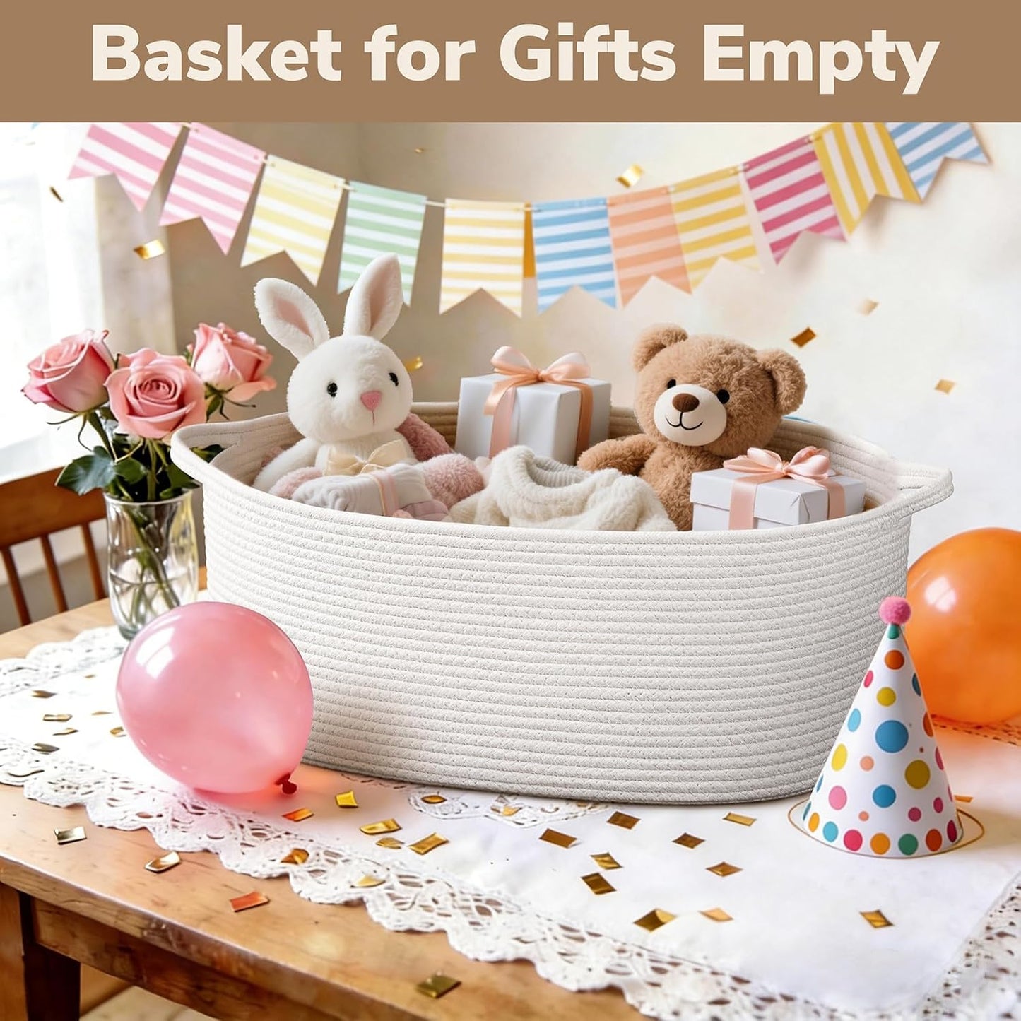Large Woven Baskets for Baby Shower / White / 19.7 x 11 x 7.9
